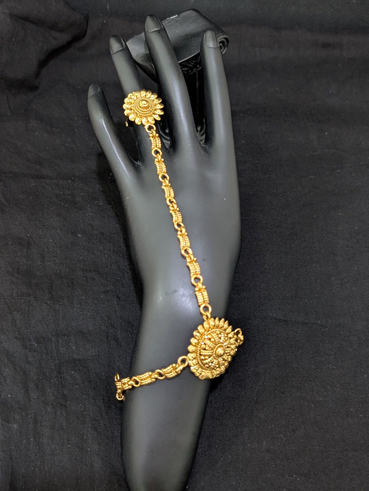 Gold plated Haath Phool / Bracelet Ring Combo / Ring Chain Bracelet - D3