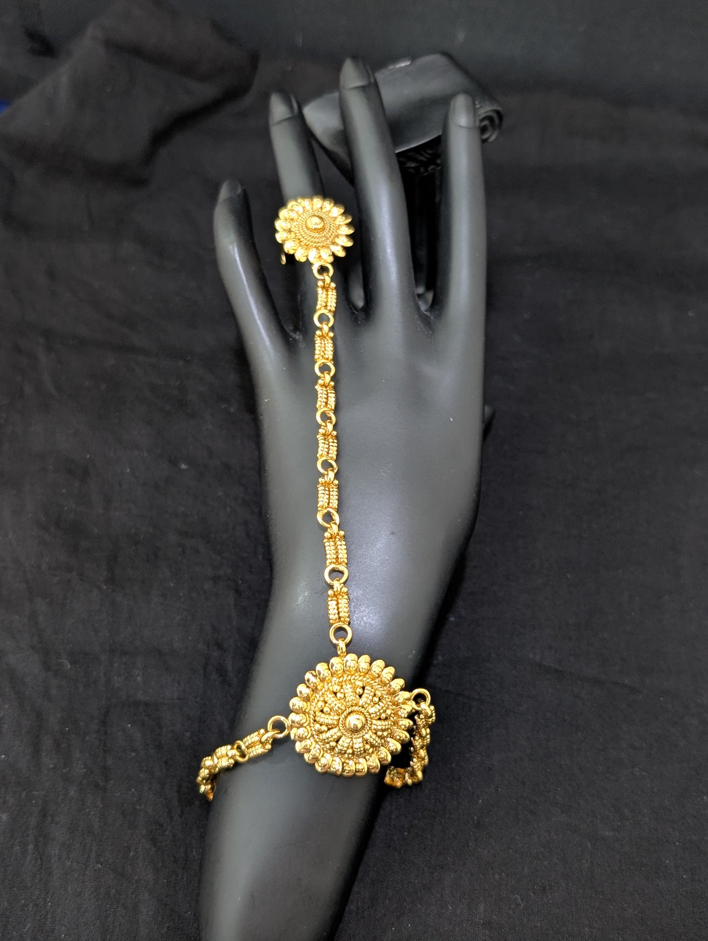 Gold plated Haath Phool / Bracelet Ring Combo / Ring Chain Bracelet - D3