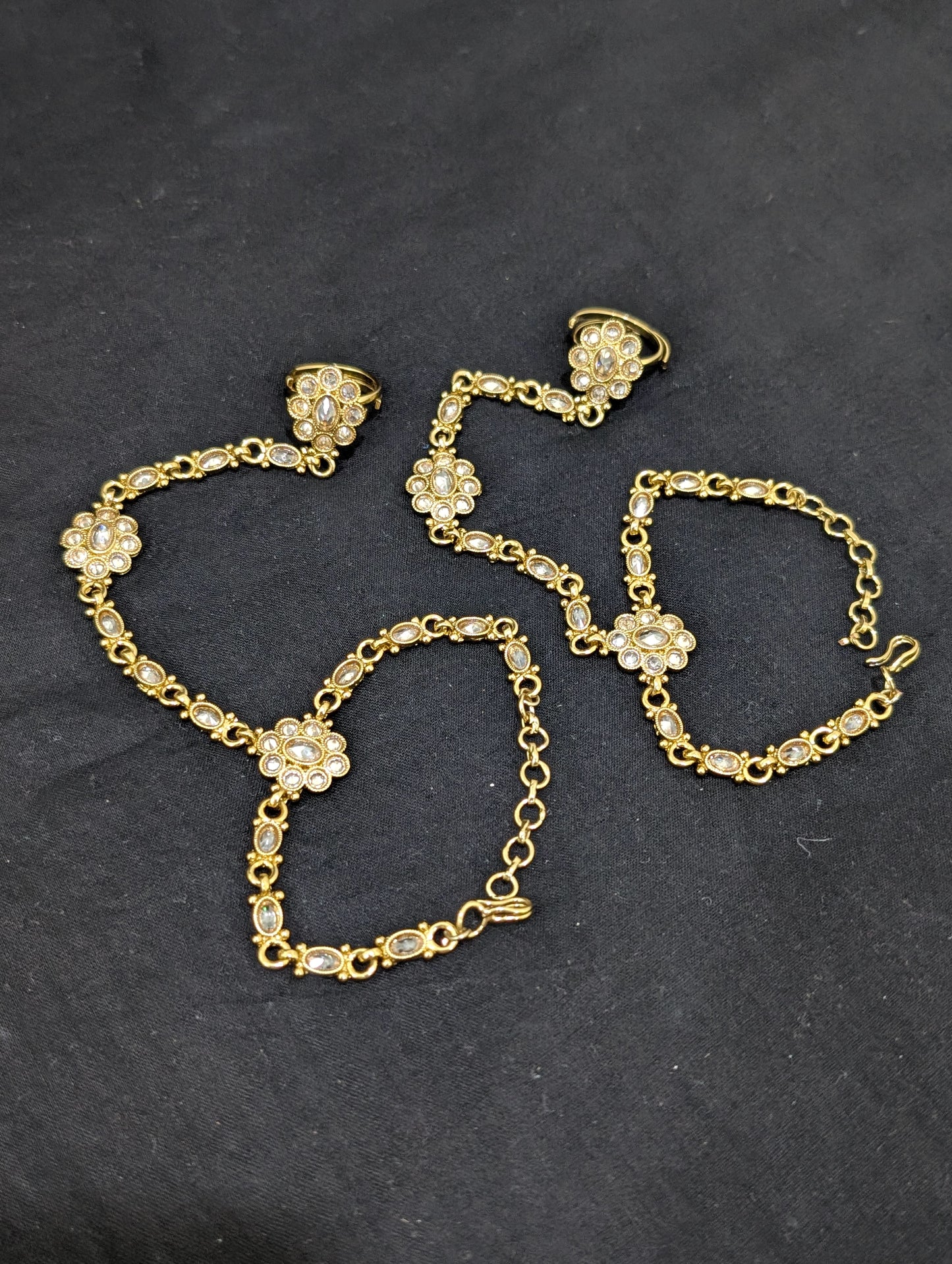 Mehandi gold Polki Haath Phool / Bracelet Ring Combo / Ring Chain Bracelet - D2