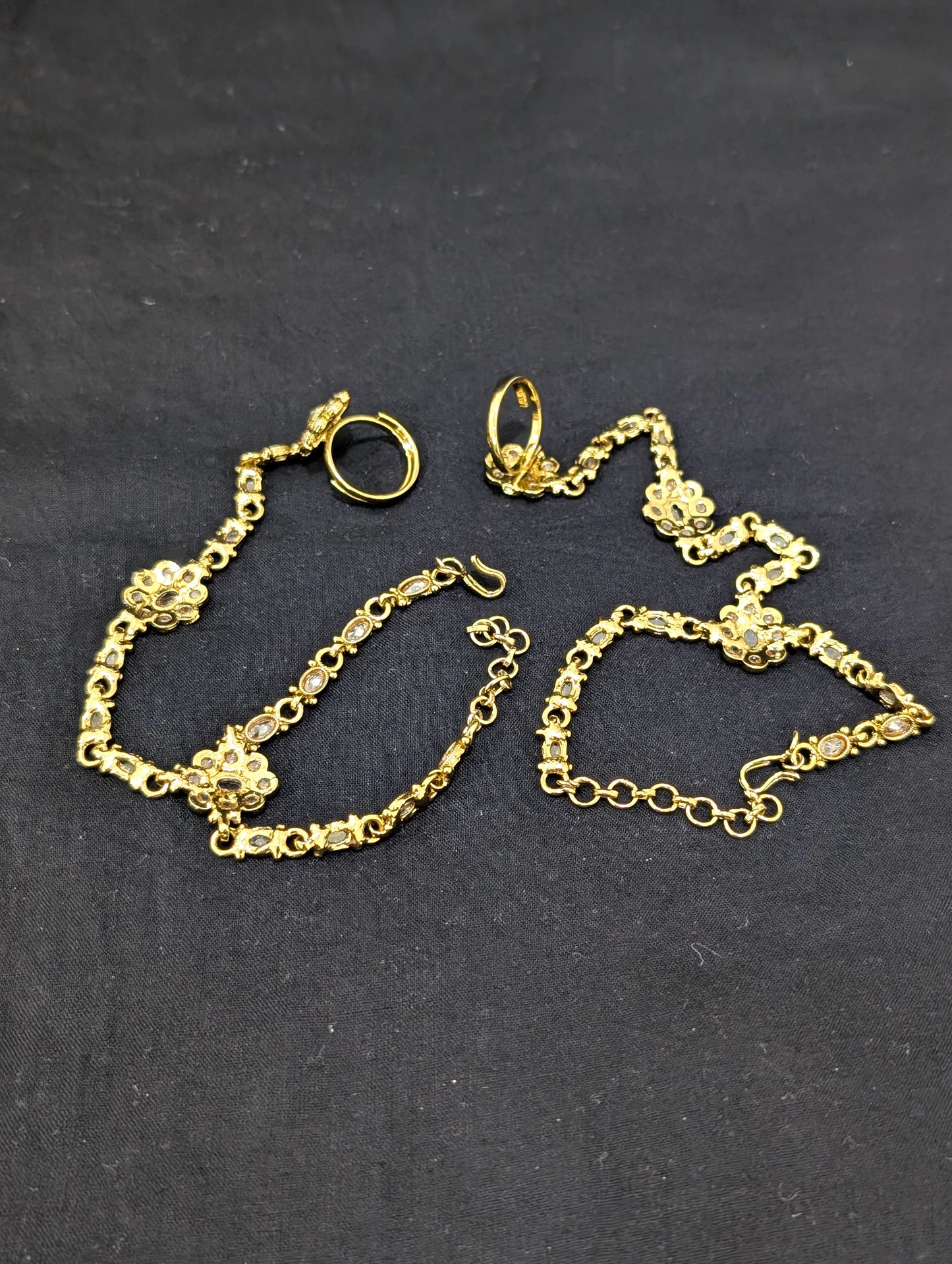 Mehandi gold Polki Haath Phool / Bracelet Ring Combo / Ring Chain Bracelet - D2