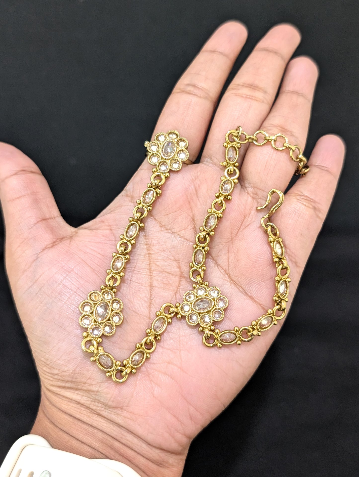 Mehandi gold Polki Haath Phool / Bracelet Ring Combo / Ring Chain Bracelet - D2