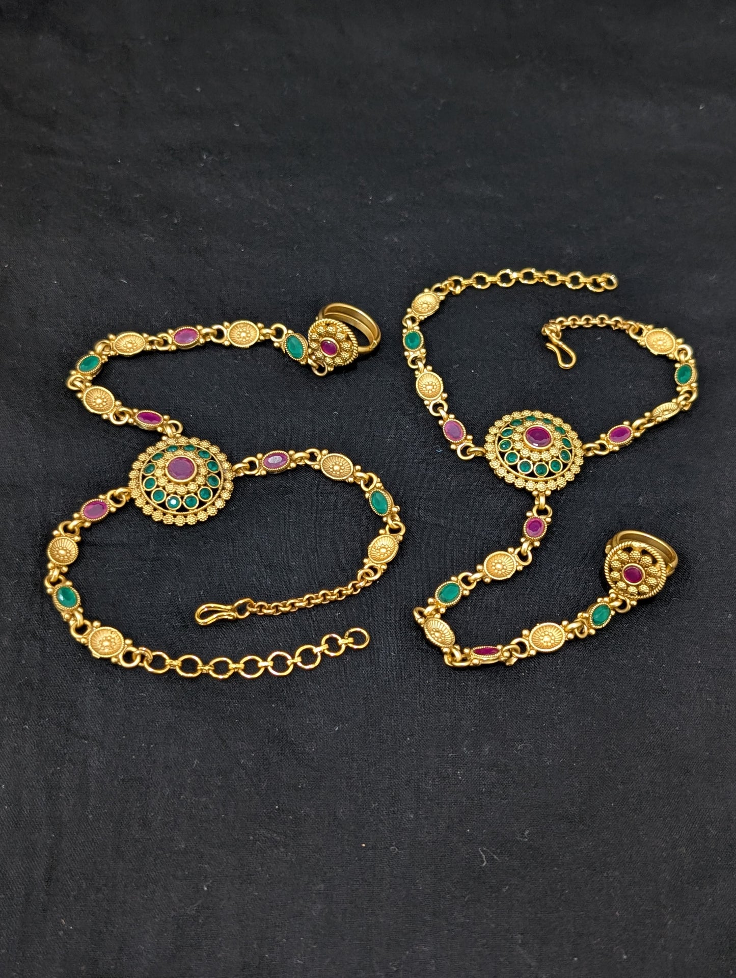 Matte Gold plated Haath Phool / Bracelet Ring Combo / Ring Chain Bracelet