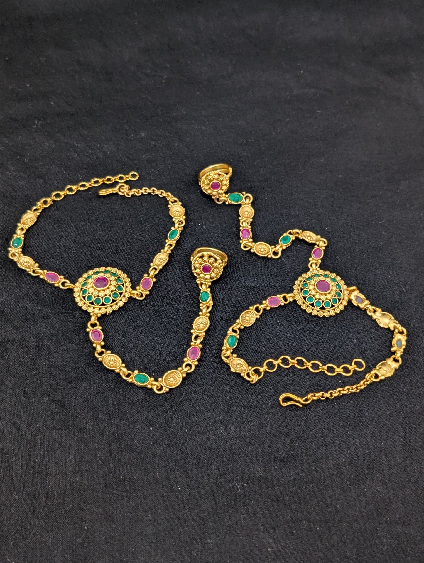 Matte Gold plated Haath Phool / Bracelet Ring Combo / Ring Chain Bracelet