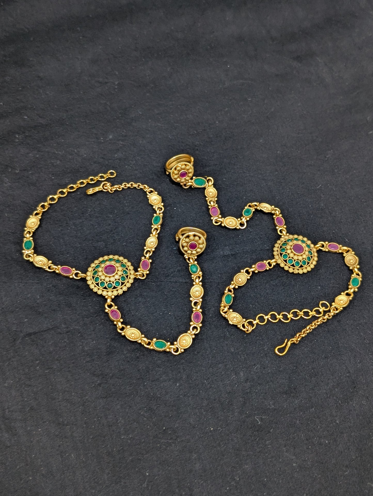 Matte Gold plated Haath Phool / Bracelet Ring Combo / Ring Chain Bracelet