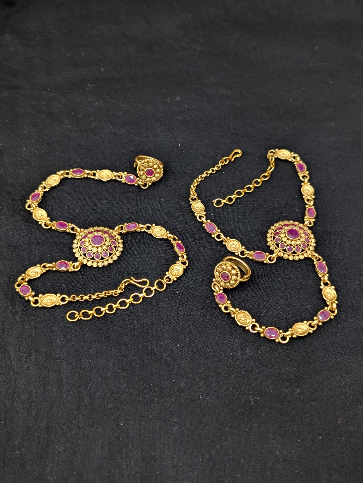 Matte Gold plated Haath Phool / Bracelet Ring Combo / Ring Chain Bracelet