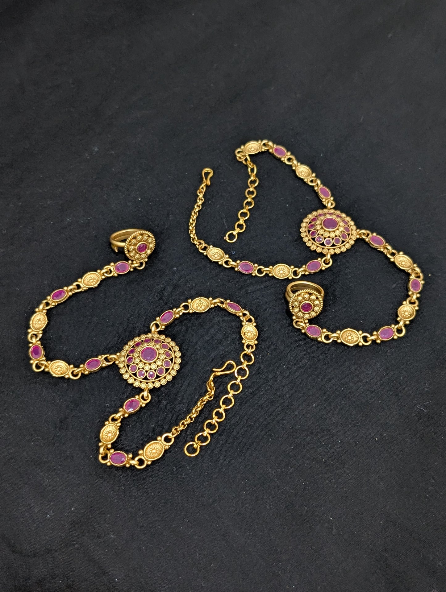Matte Gold plated Haath Phool / Bracelet Ring Combo / Ring Chain Bracelet