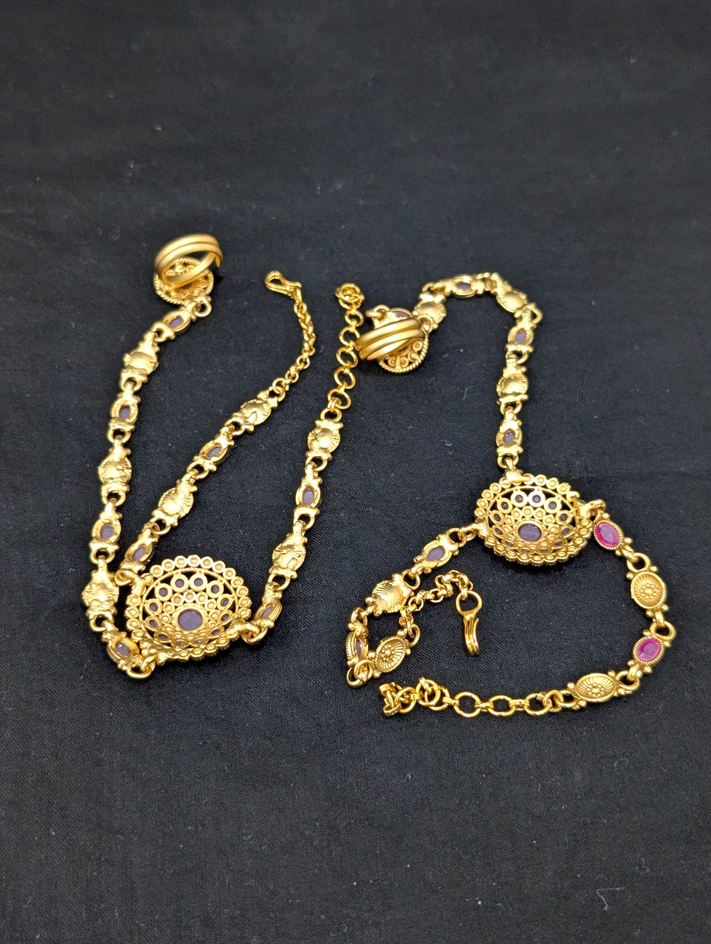 Matte Gold plated Haath Phool / Bracelet Ring Combo / Ring Chain Bracelet