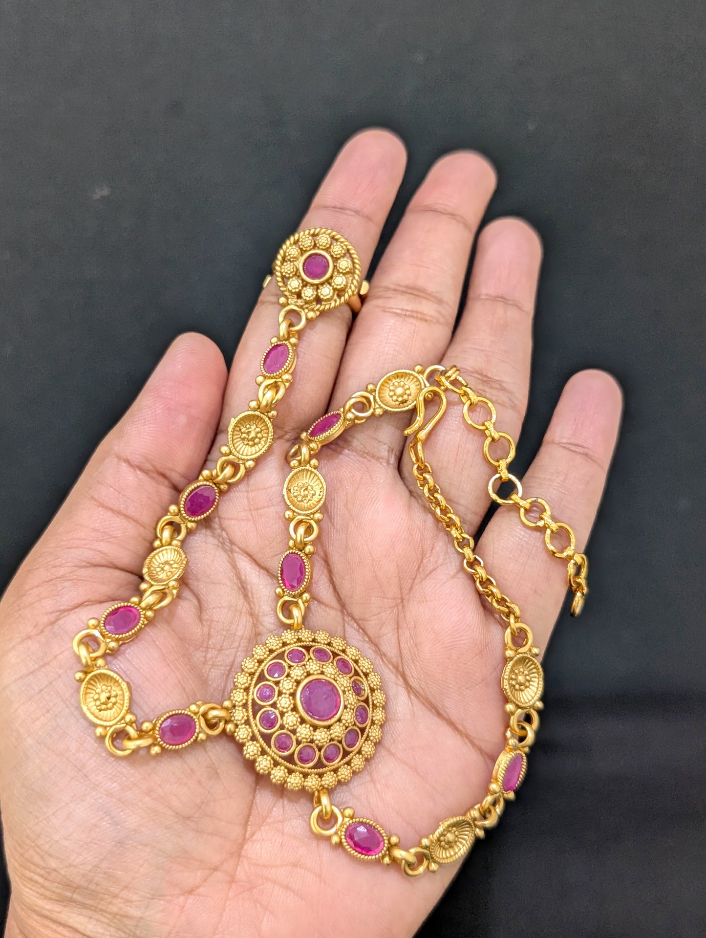 Matte Gold plated Haath Phool / Bracelet Ring Combo / Ring Chain Bracelet