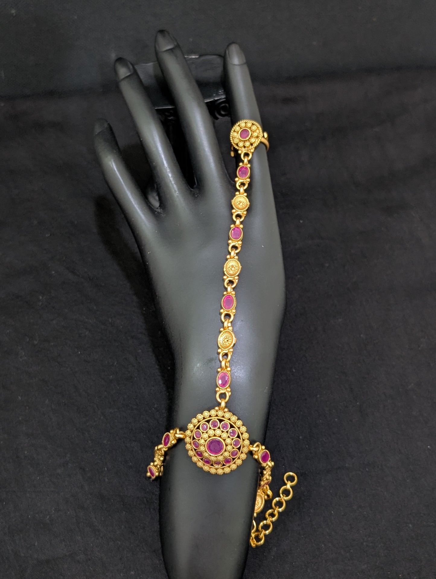 Matte Gold plated Haath Phool / Bracelet Ring Combo / Ring Chain Bracelet