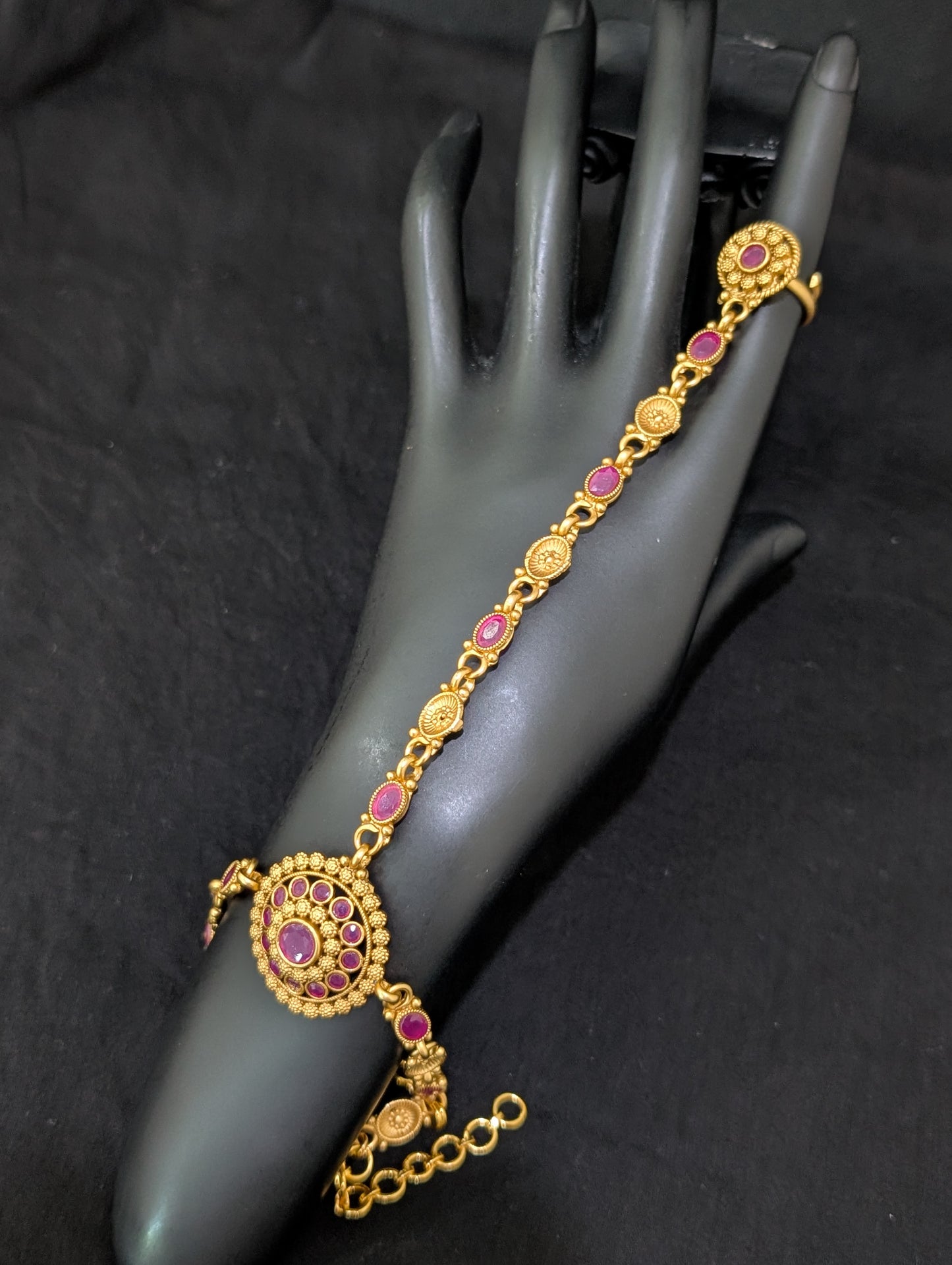 Matte Gold plated Haath Phool / Bracelet Ring Combo / Ring Chain Bracelet