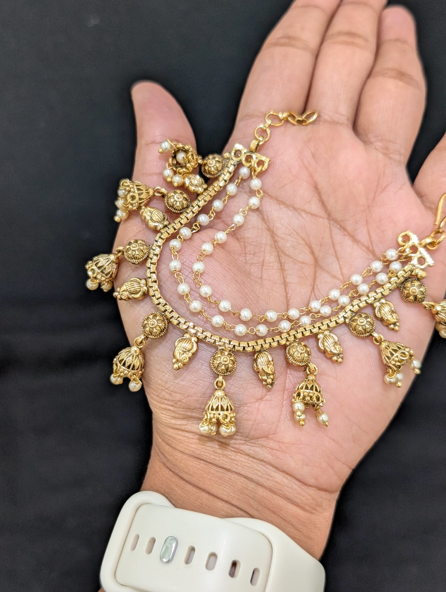 Jhumka dangle Triple layer Earrings chain / Maatal / Kaan Chain