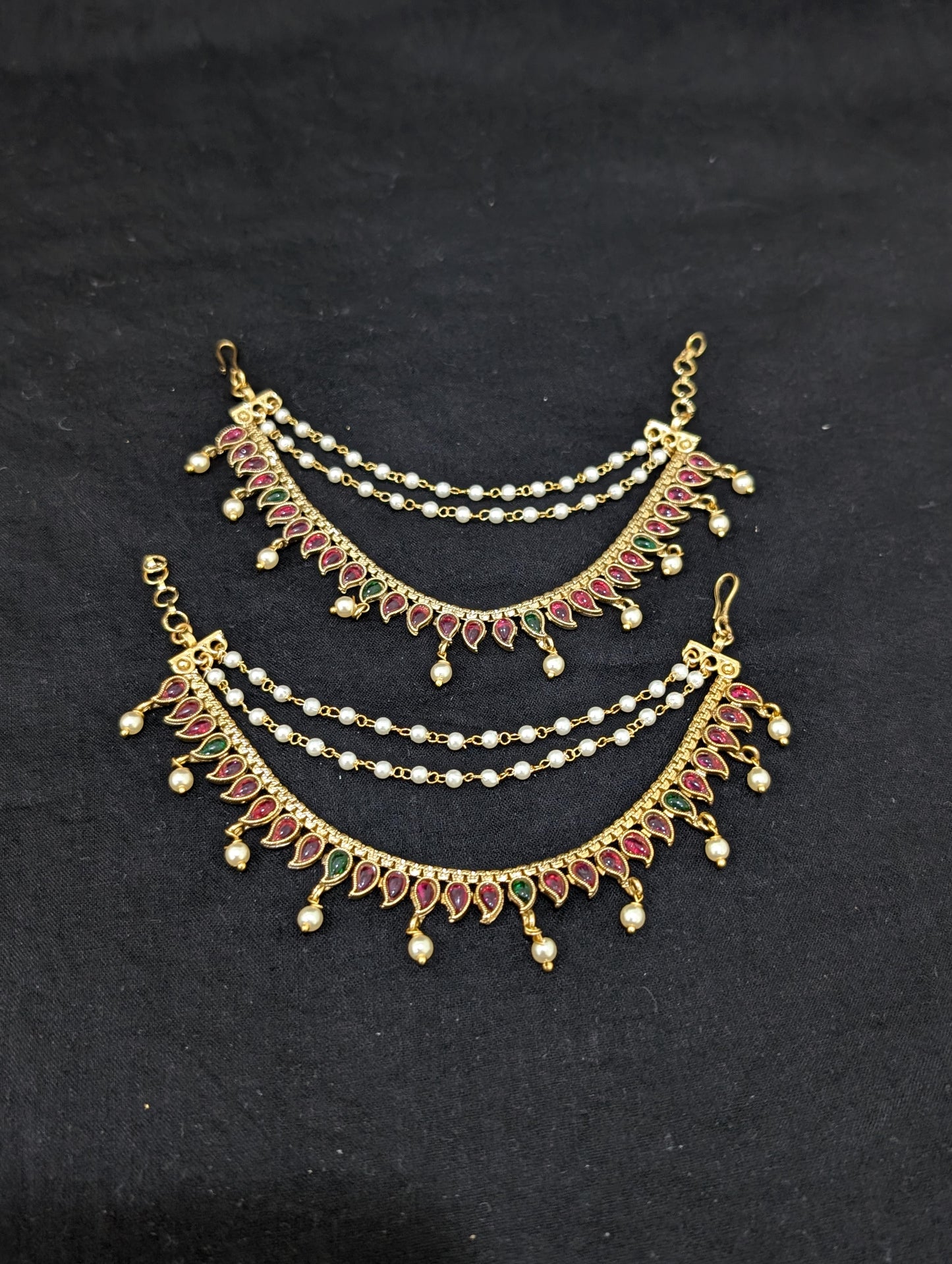 Kemp stone Triple layer Earrings chain / Maatal / Kaan Chain
