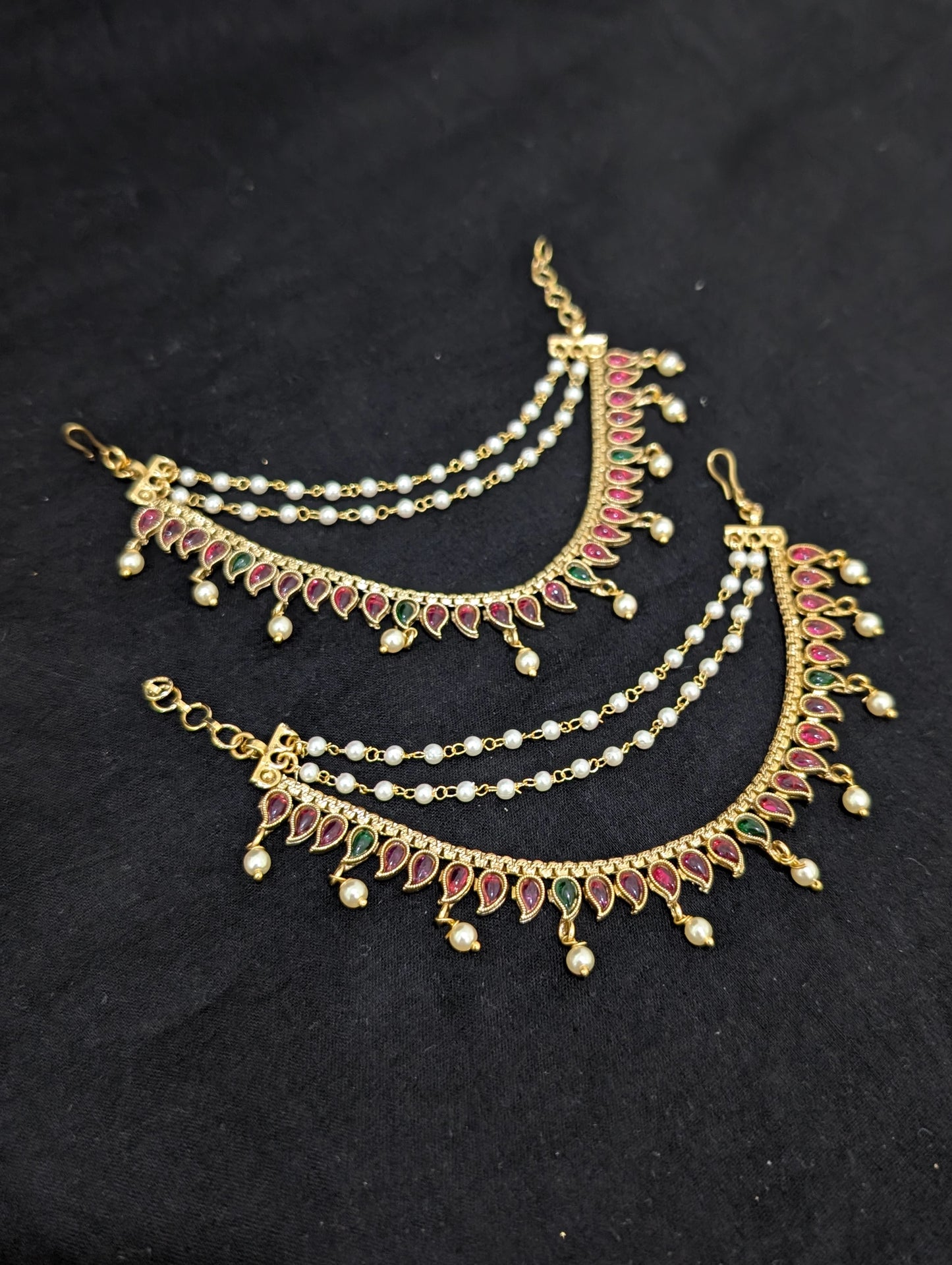 Kemp stone Triple layer Earrings chain / Maatal / Kaan Chain
