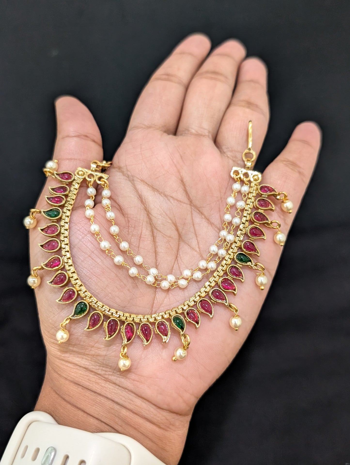 Kemp stone Triple layer Earrings chain / Maatal / Kaan Chain