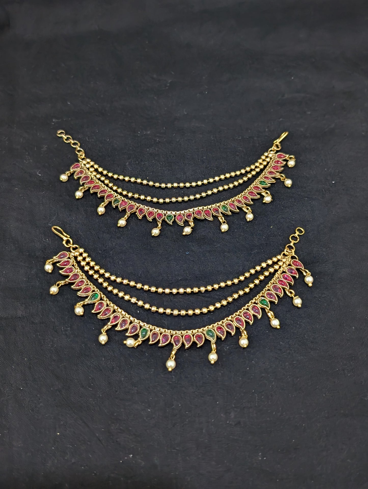 Kemp stone Triple layer Earrings chain / Maatal / Kaan Chain