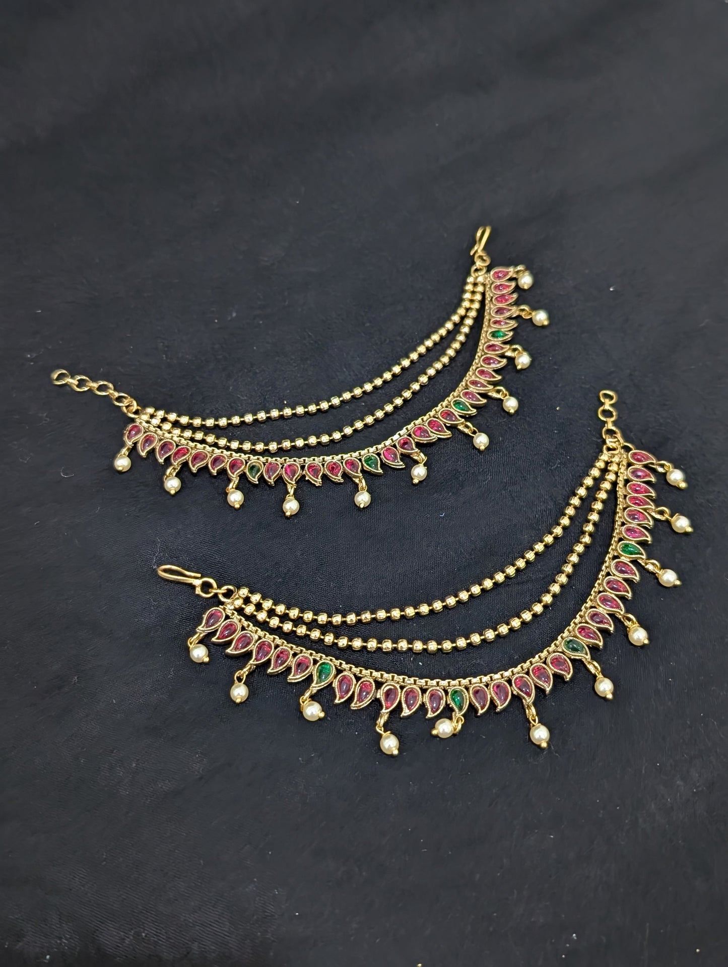 Kemp stone Triple layer Earrings chain / Maatal / Kaan Chain