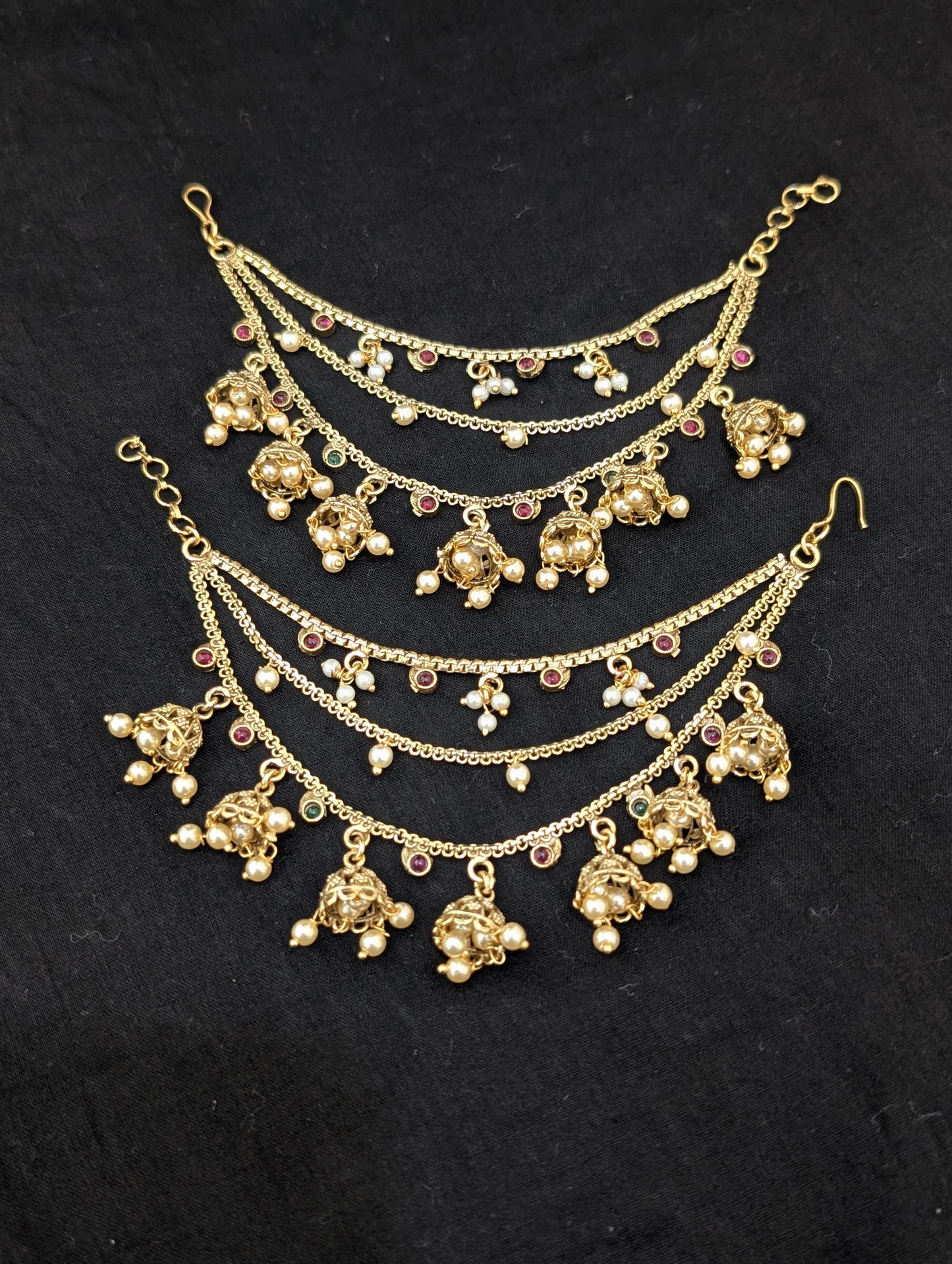 Jhumka dangle Kemp Triple layer Earrings chain / Maatal / Kaan Chain