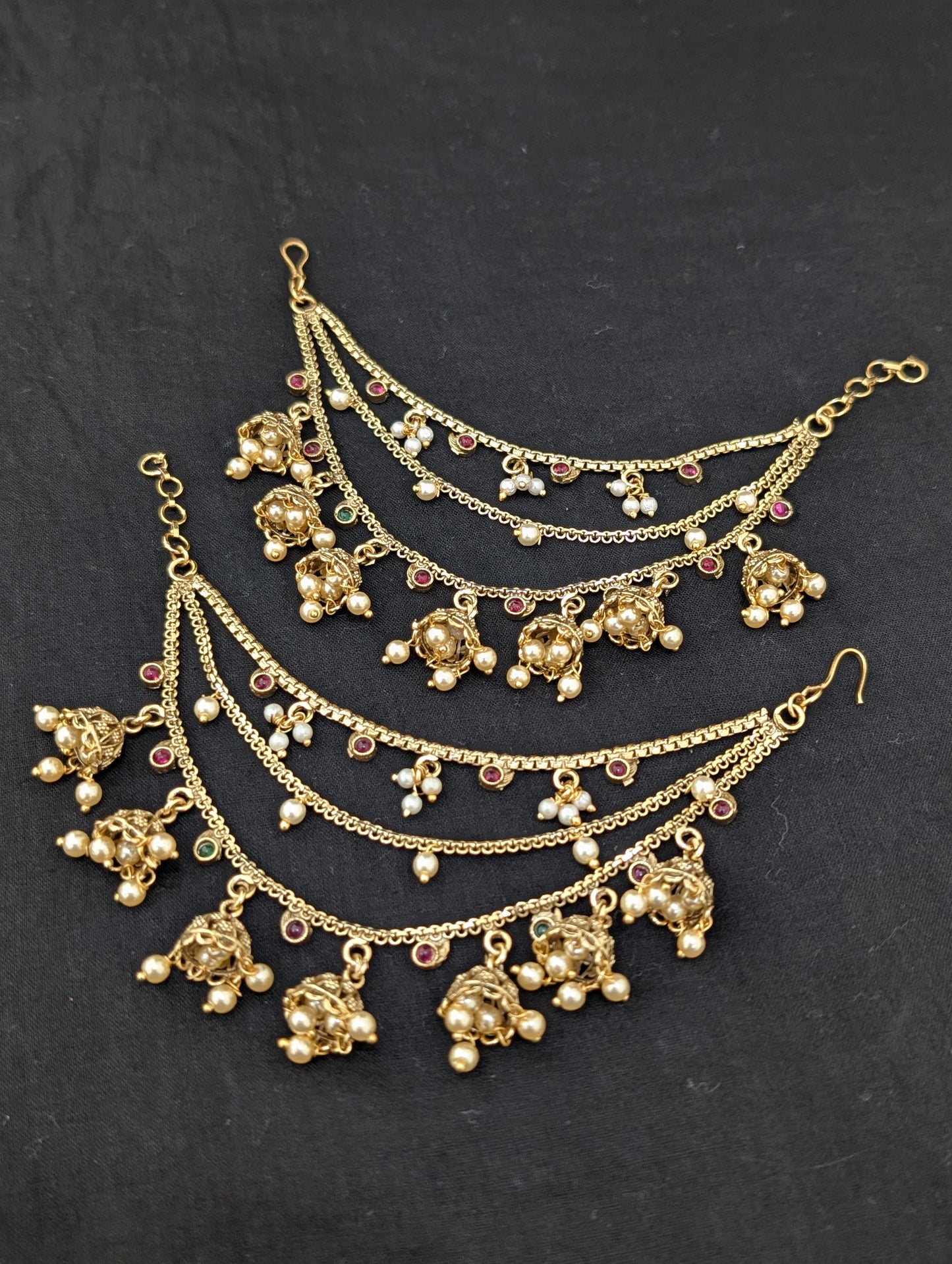 Jhumka dangle Kemp Triple layer Earrings chain / Maatal / Kaan Chain