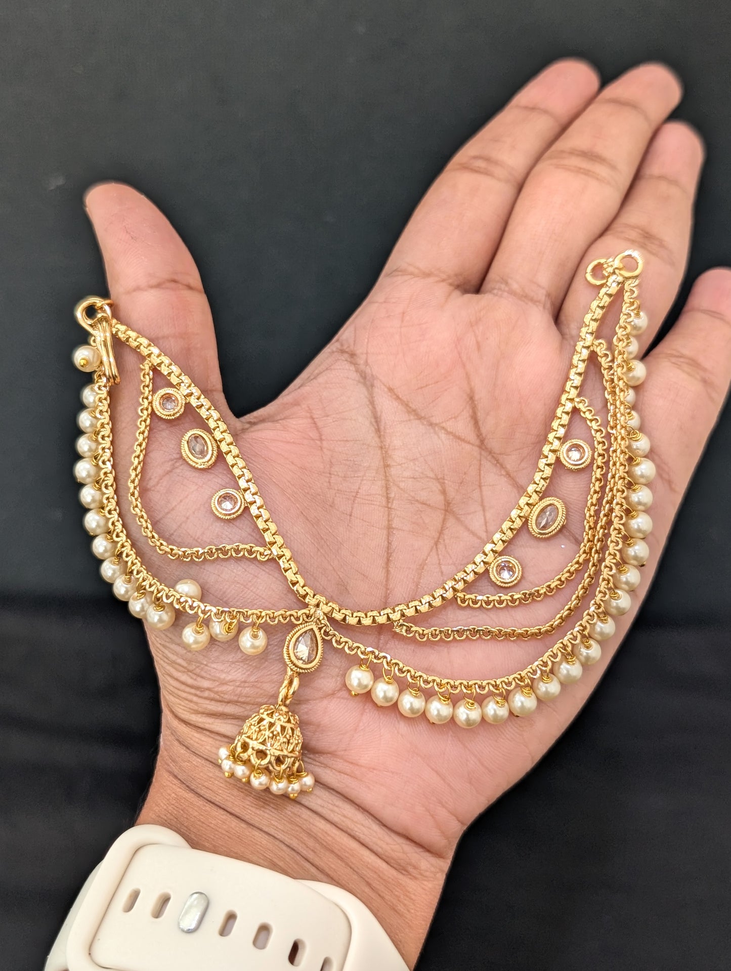 Jhumka dangle Grand Triple layer Earrings chain / Maatal / Kaan Chain