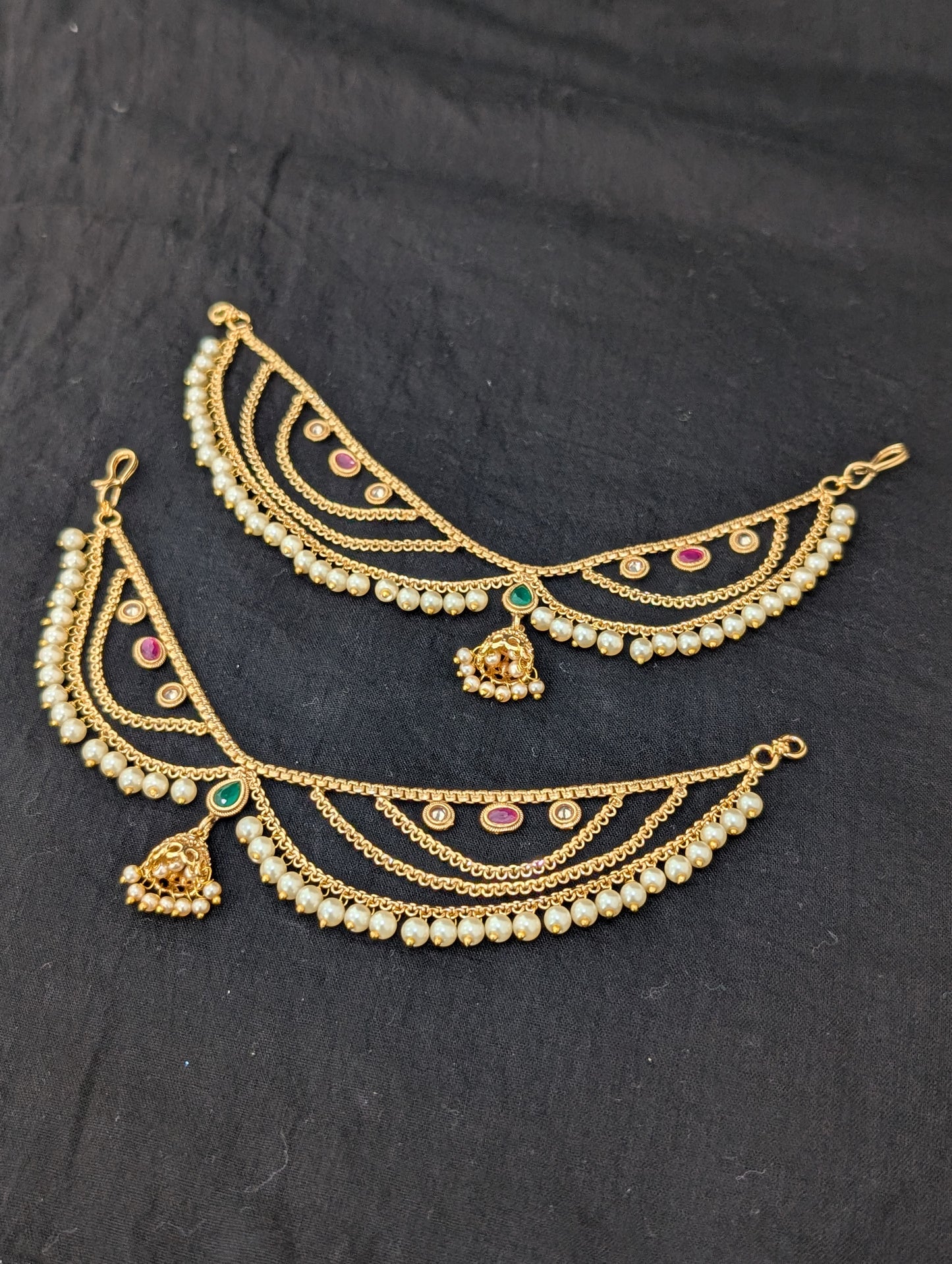 Jhumka dangle Grand Triple layer Earrings chain / Maatal / Kaan Chain