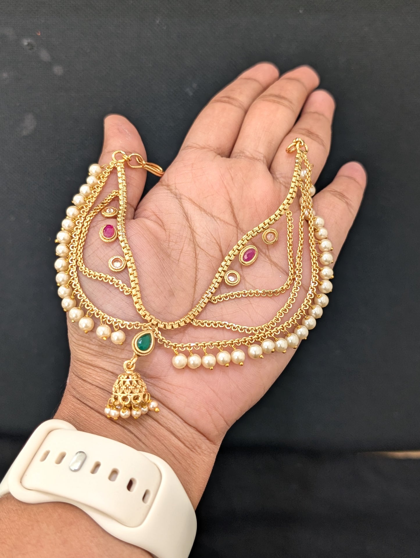 Jhumka dangle Grand Triple layer Earrings chain / Maatal / Kaan Chain