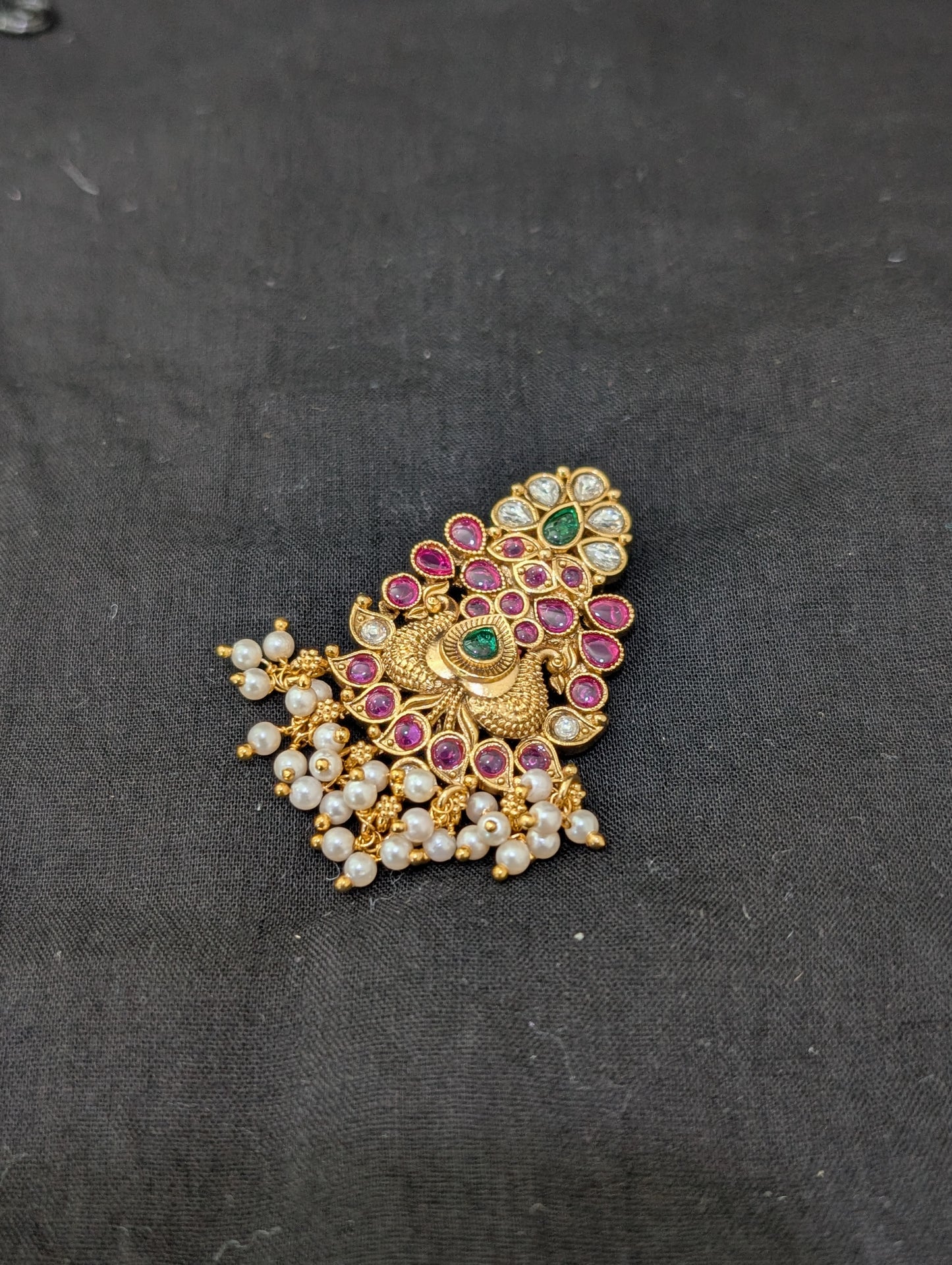Pearl cluster Gold plated Peacock design Saree Brooch
