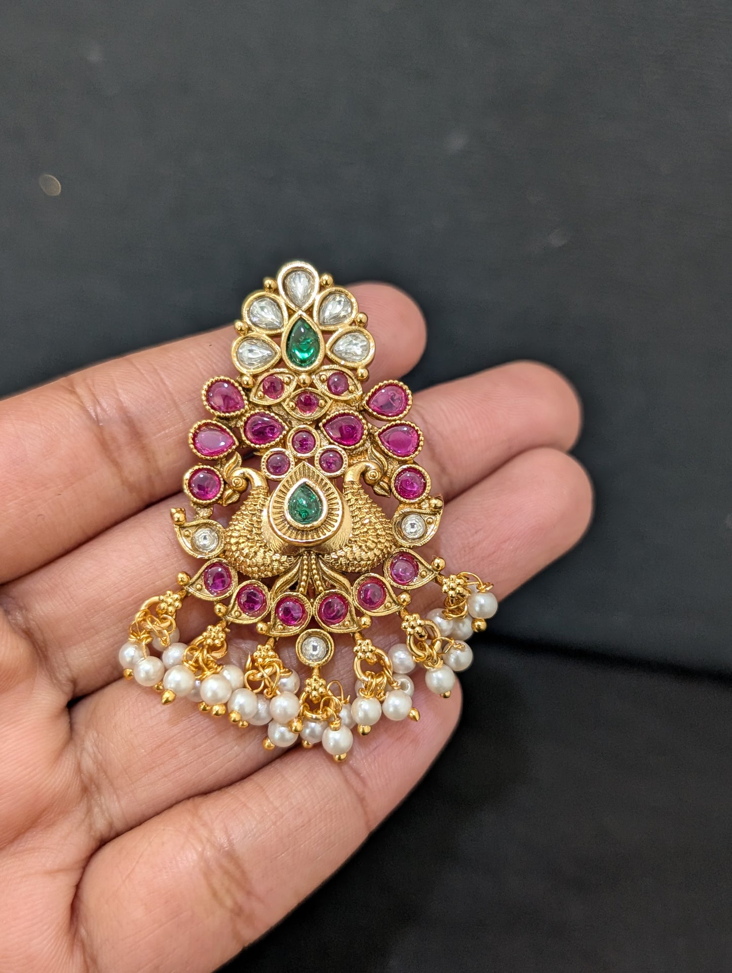 Pearl cluster Gold plated Peacock design Saree Brooch