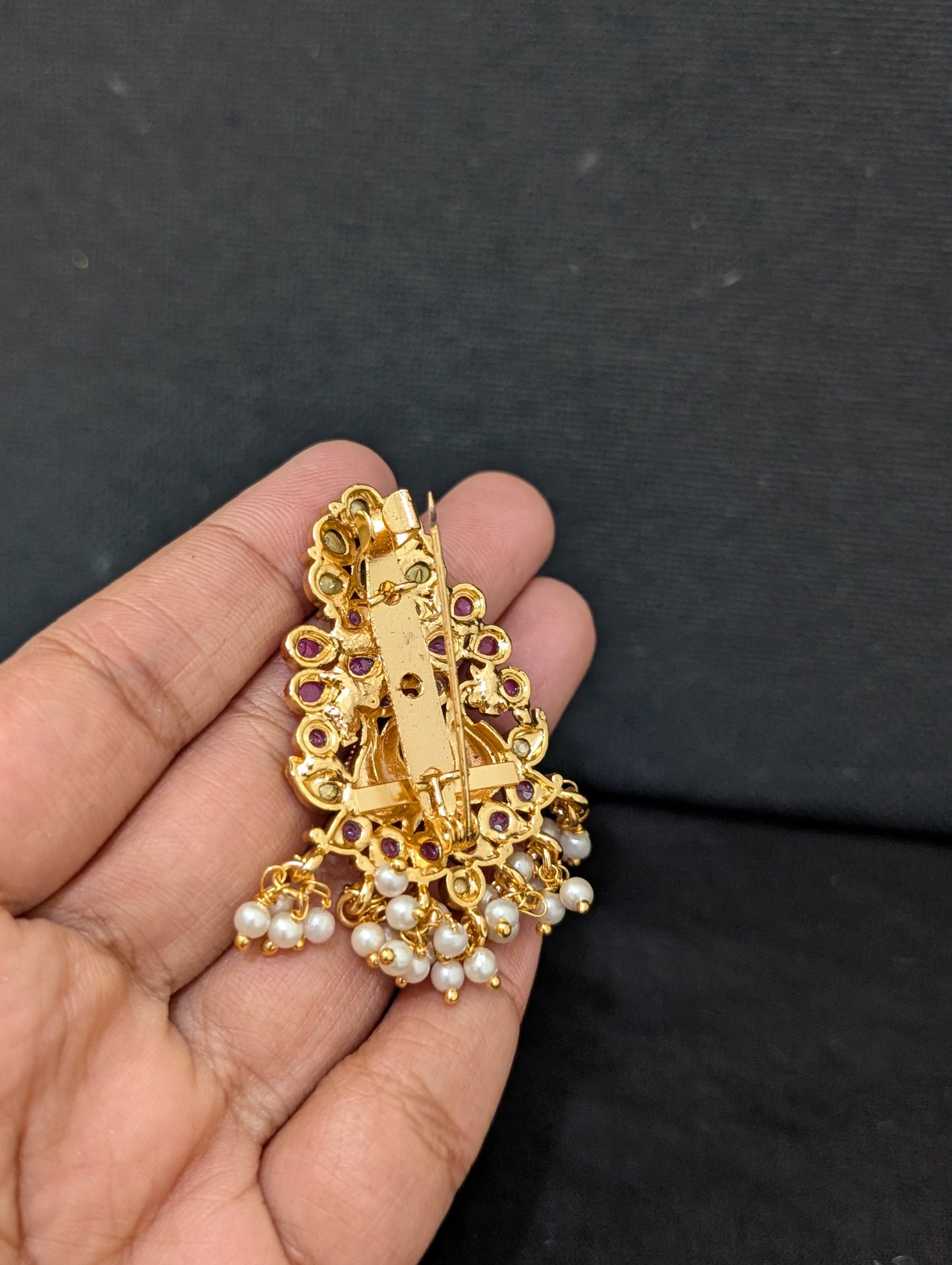 Pearl cluster Gold plated Peacock design Saree Brooch