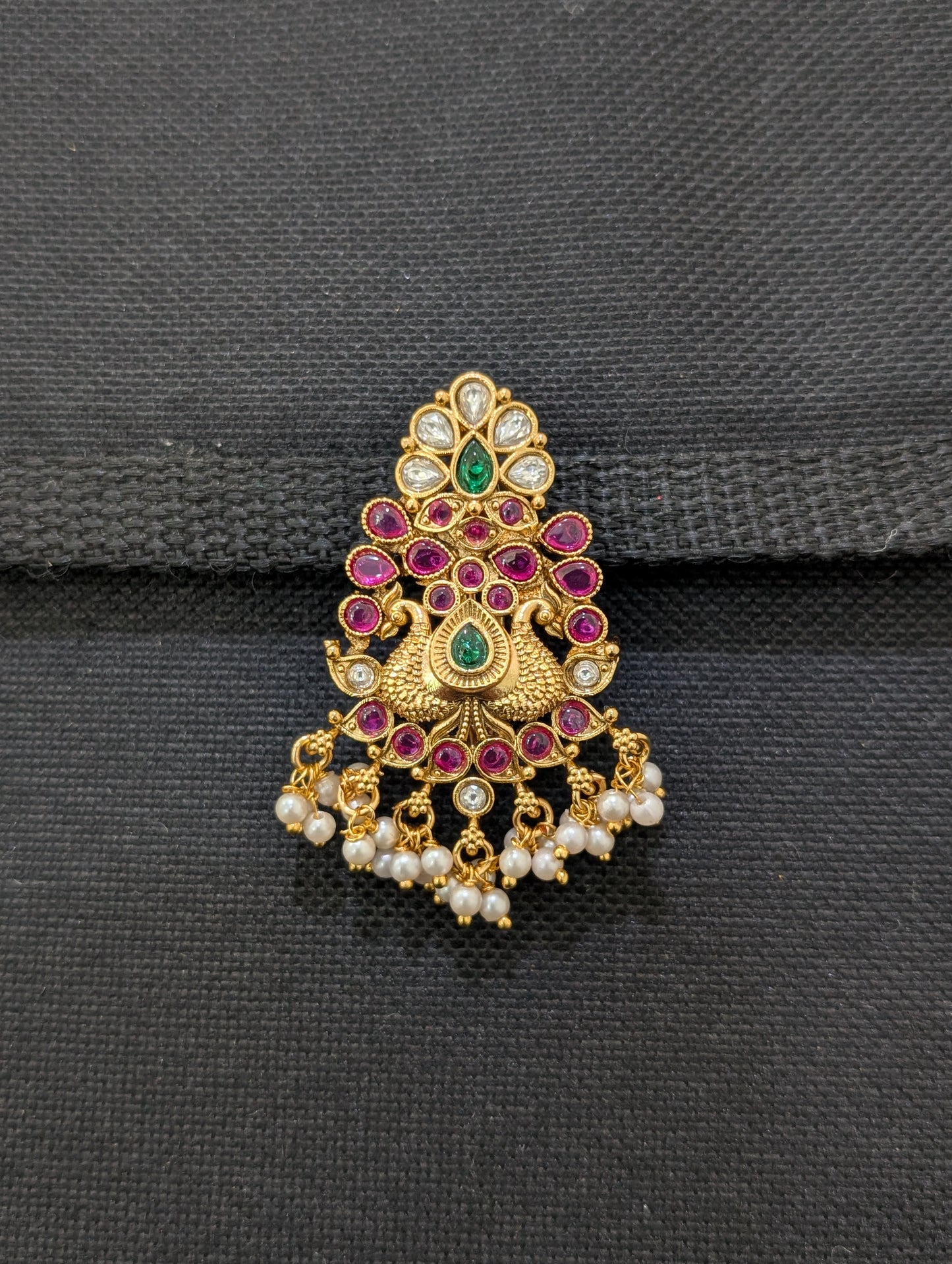 Pearl cluster Gold plated Peacock design Saree Brooch