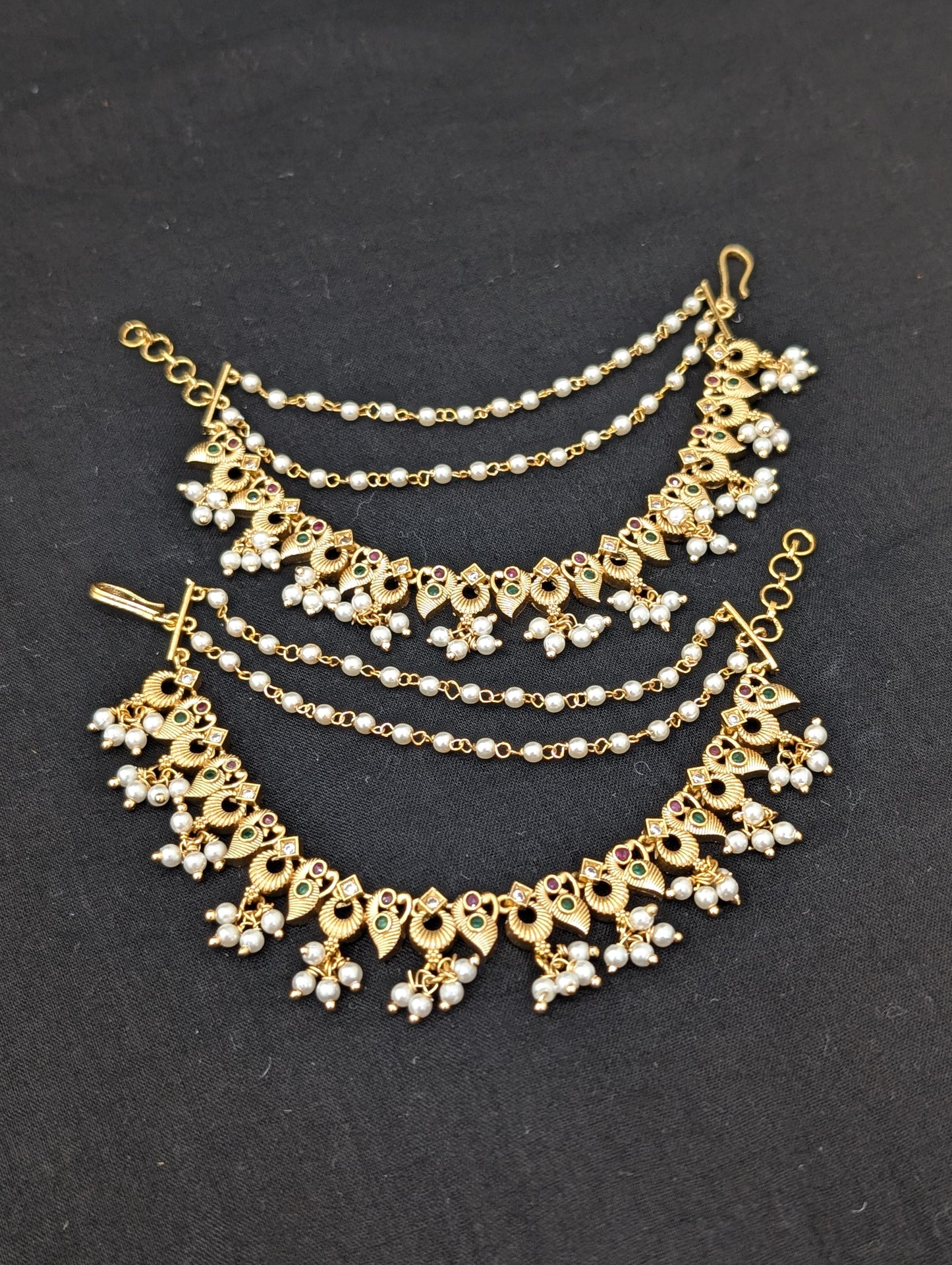 Peacock design CZ Triple layer Earrings chain / Maatal / Kaan Chain