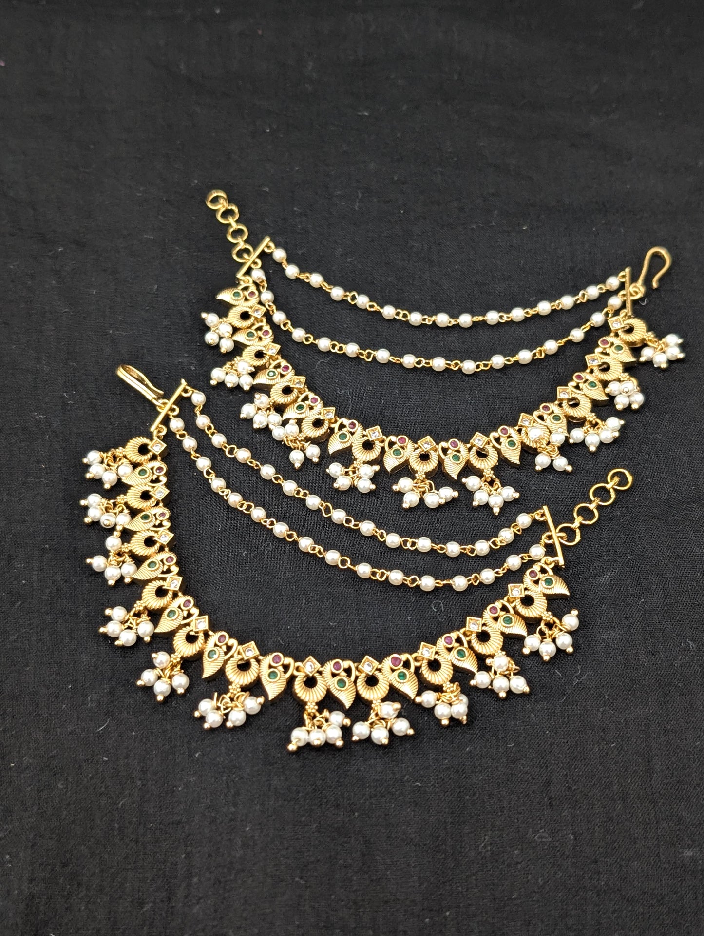 Peacock design CZ Triple layer Earrings chain / Maatal / Kaan Chain