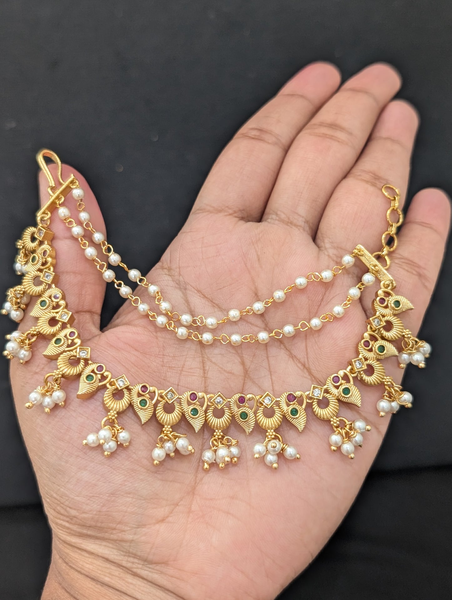 Peacock design CZ Triple layer Earrings chain / Maatal / Kaan Chain