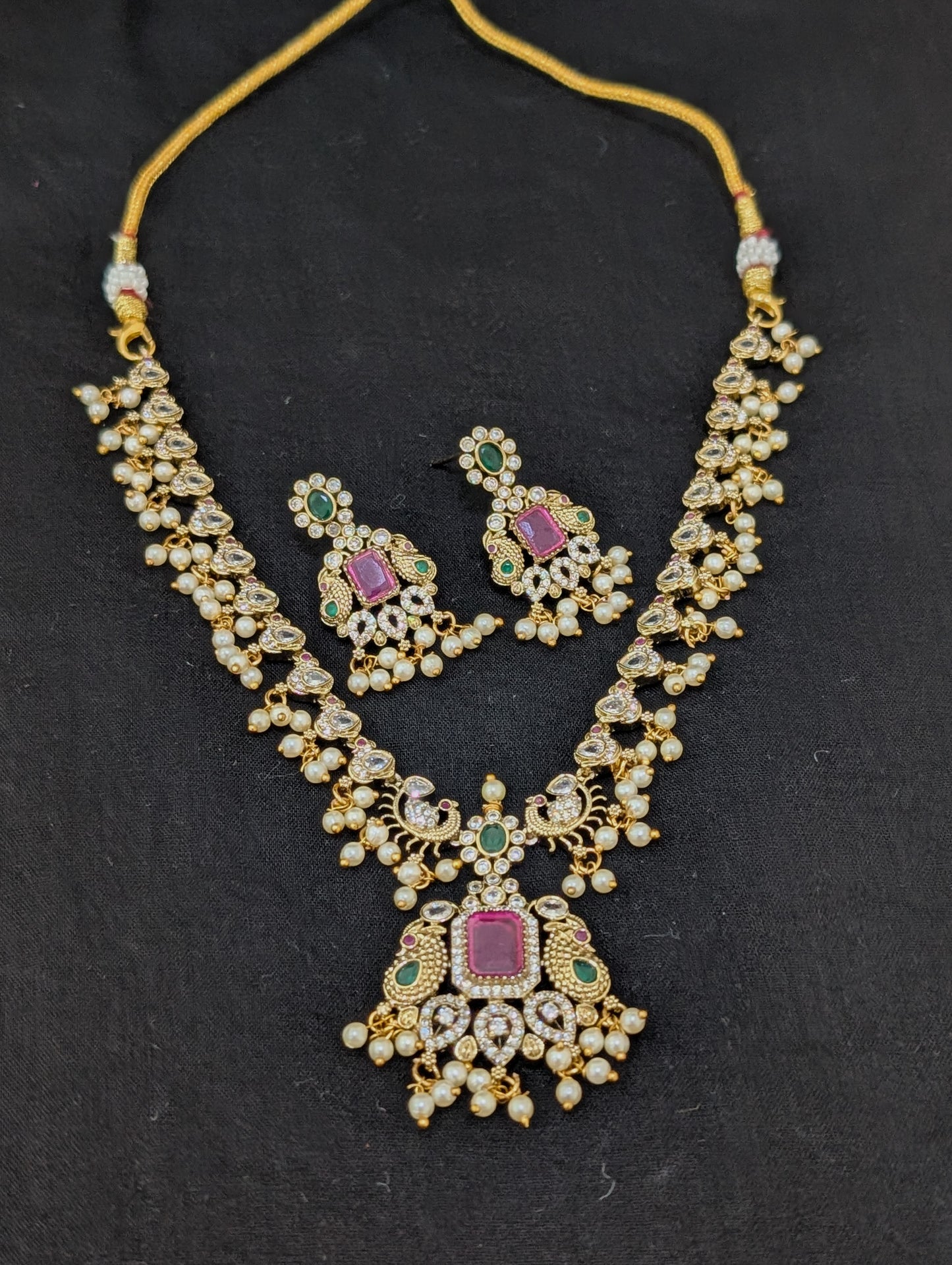 Mehandi gold plated Victorian CZ choker necklace and earrings set