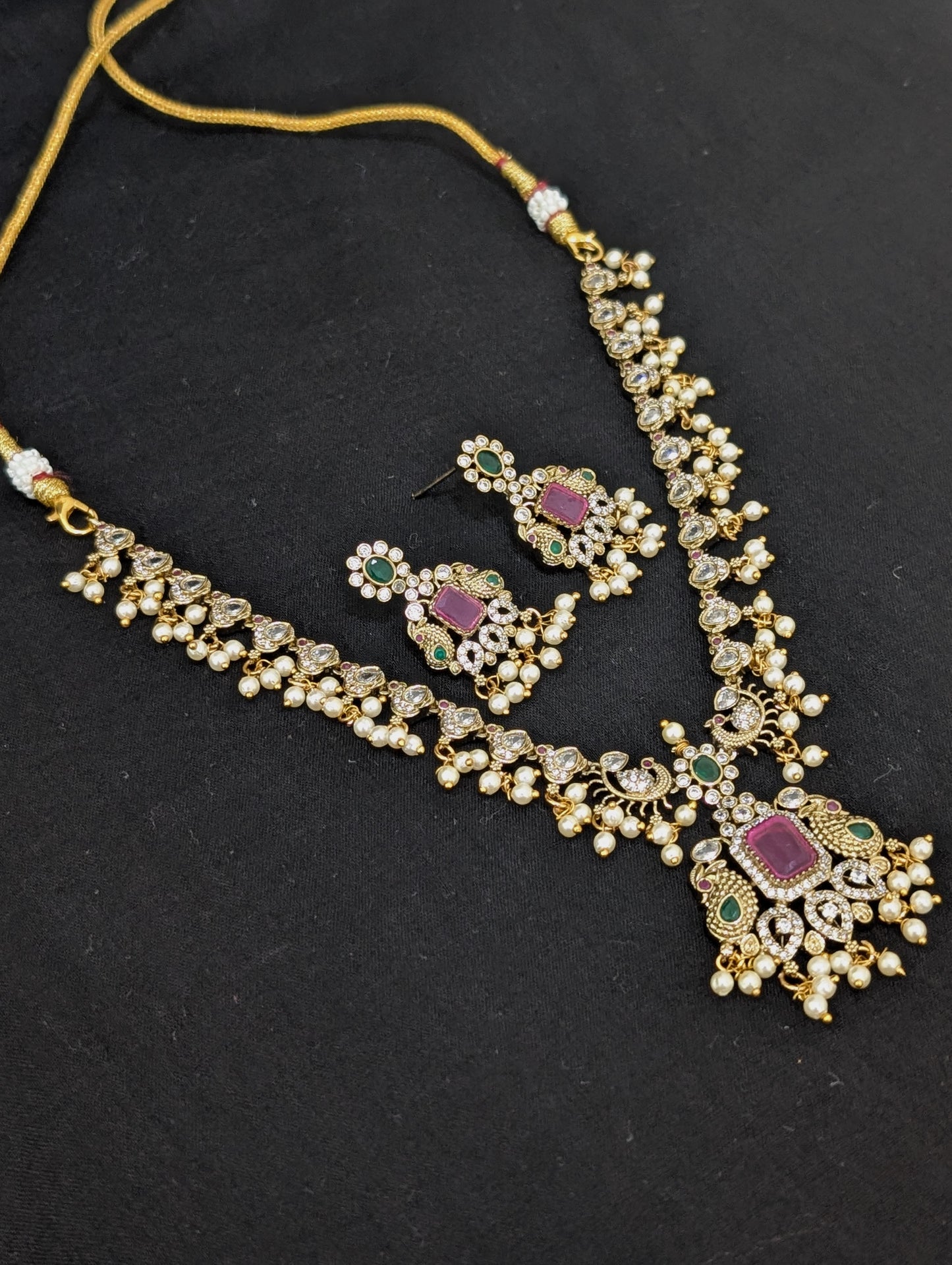 Mehandi gold plated Victorian CZ choker necklace and earrings set