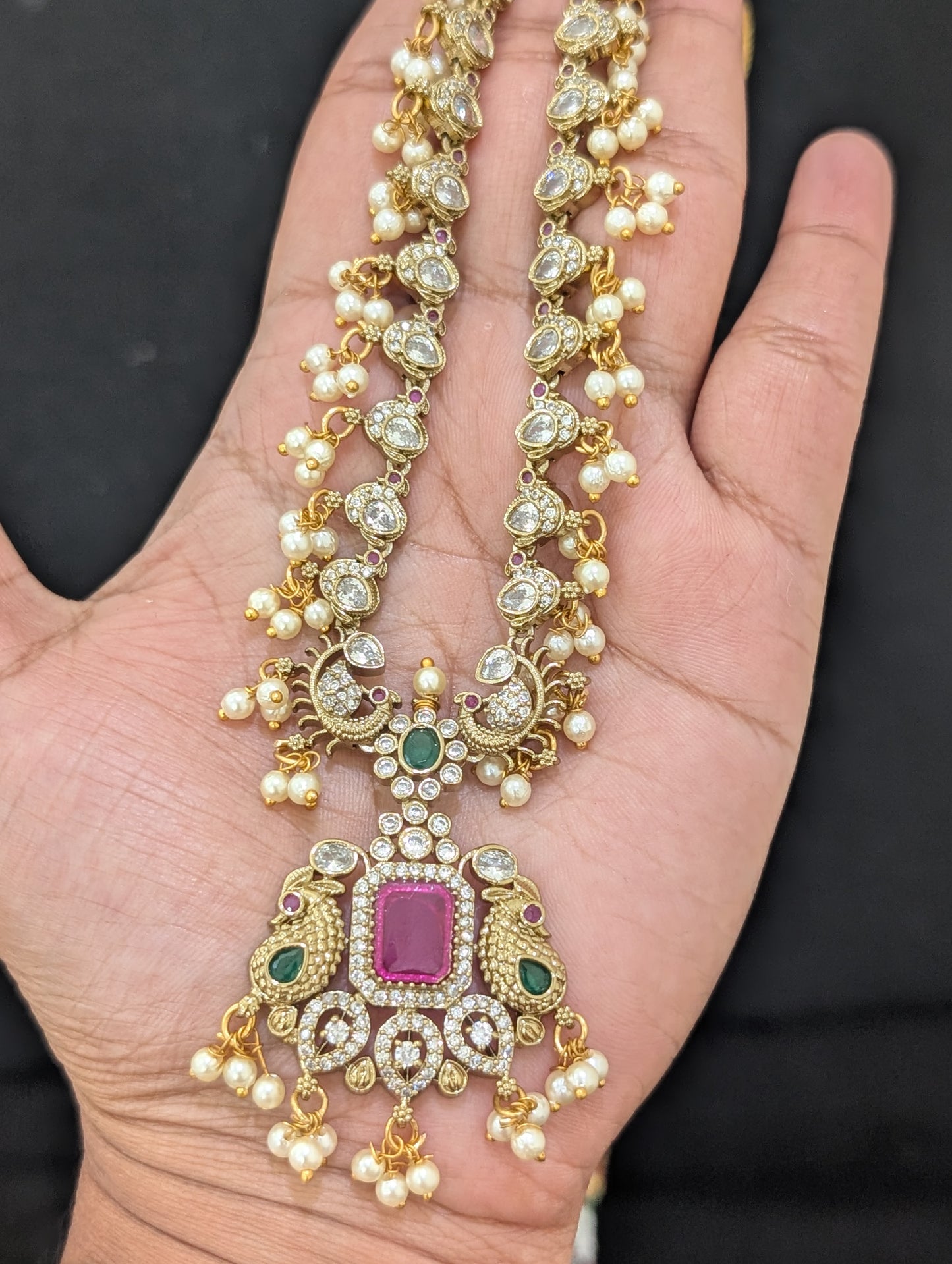 Mehandi gold plated Victorian CZ choker necklace and earrings set