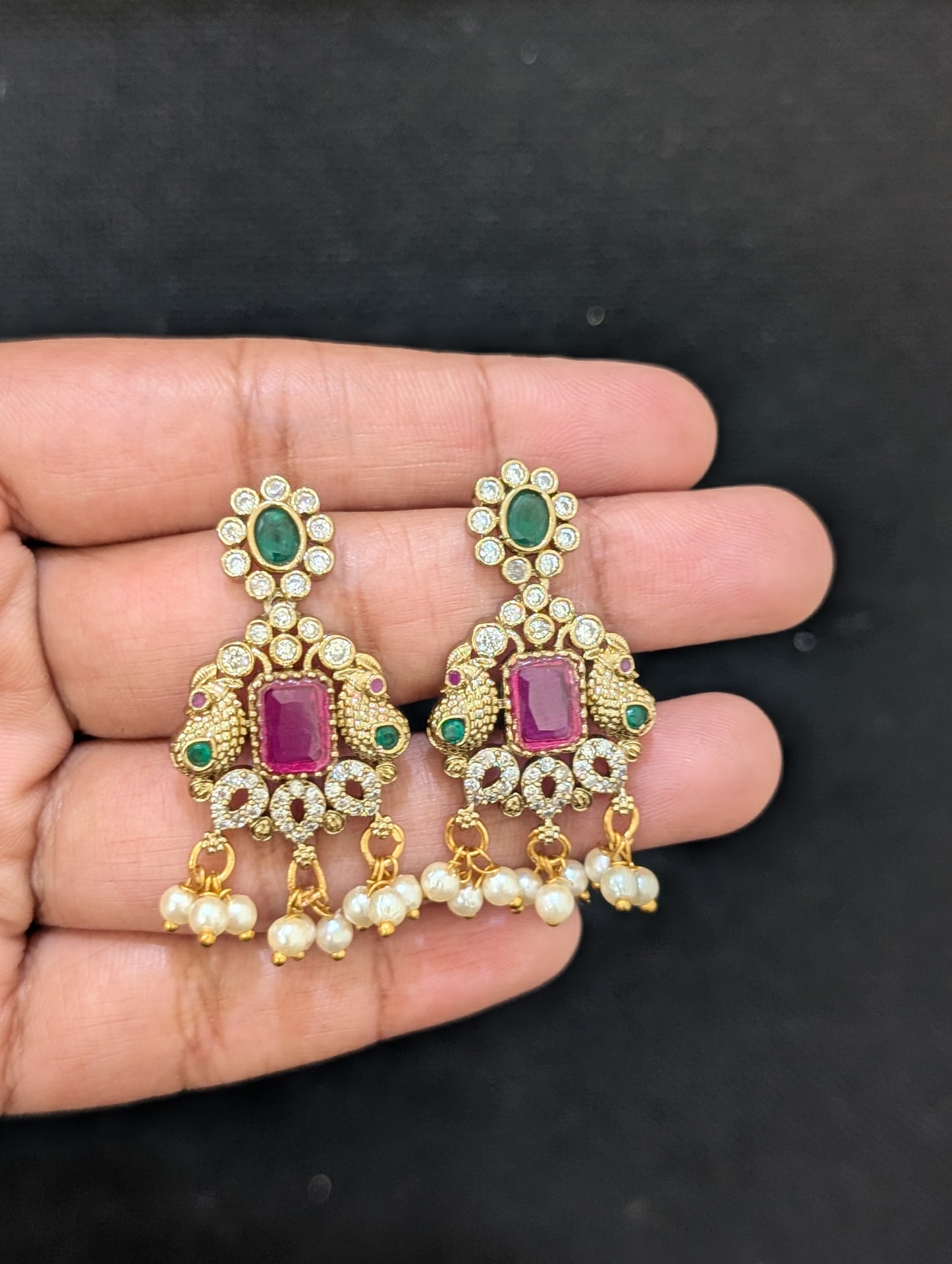 Mehandi gold plated Victorian CZ choker necklace and earrings set