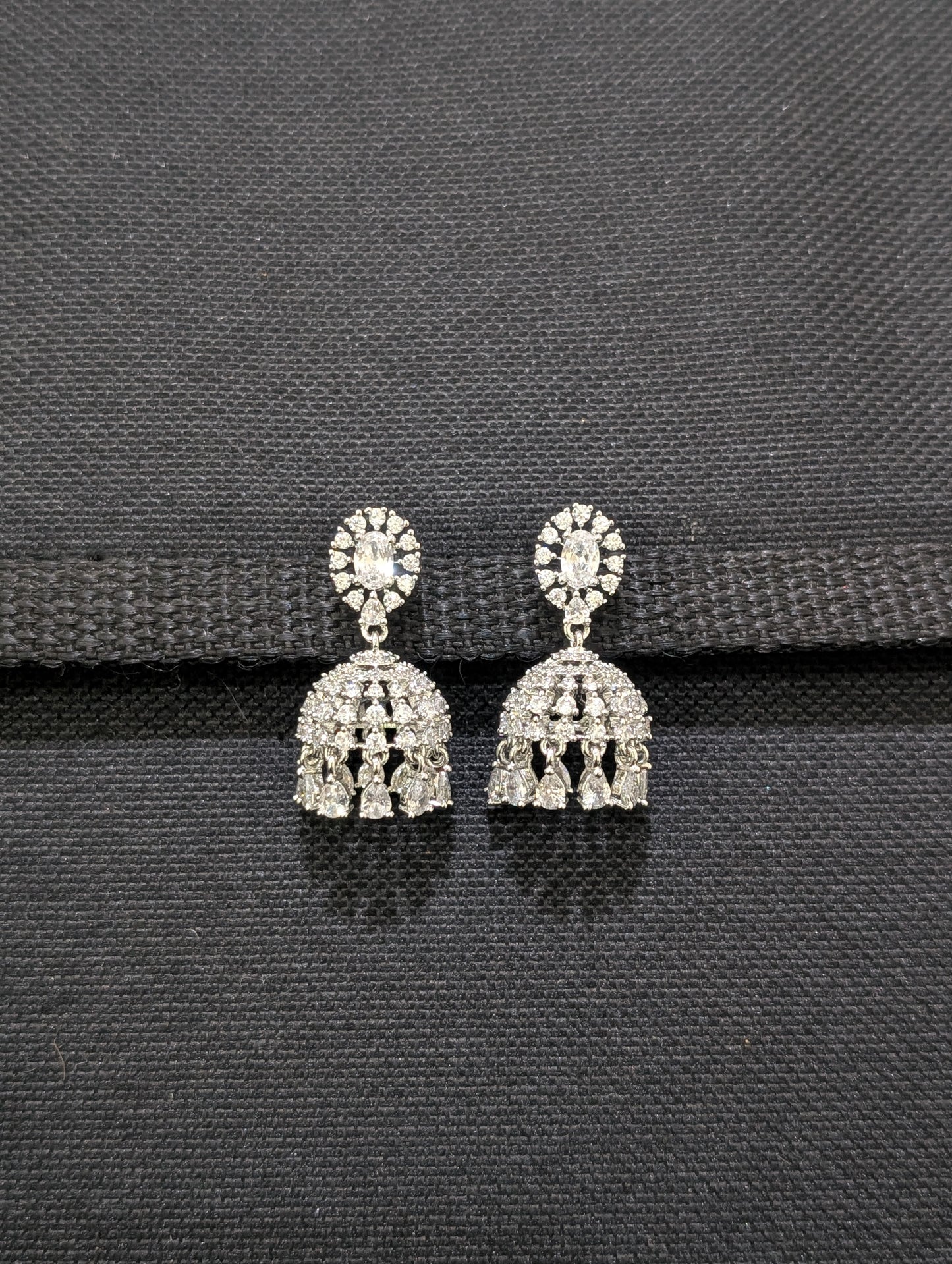 Oval Stud Shiny CZ Jhumka Earrings