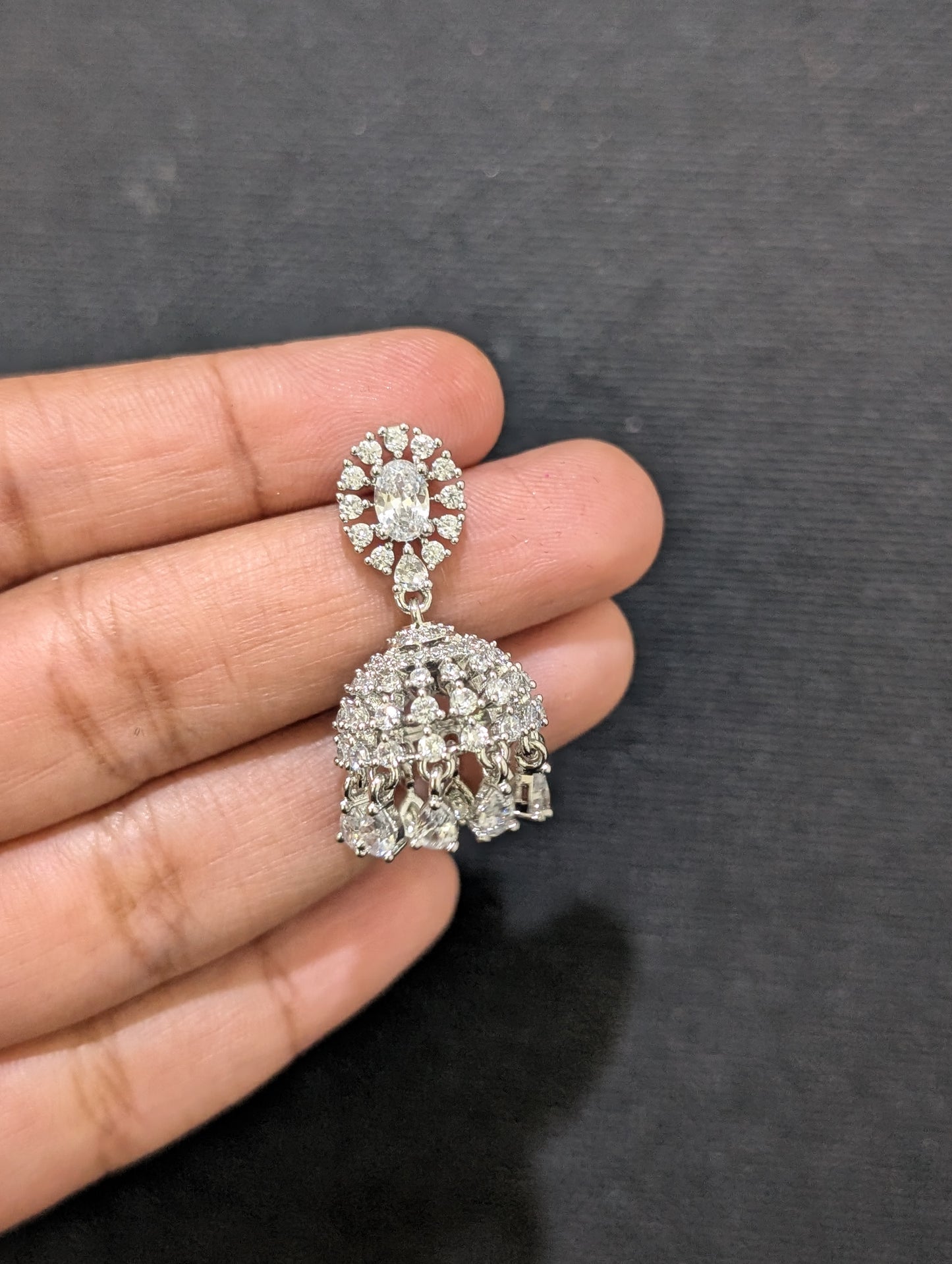 Oval Stud Shiny CZ Jhumka Earrings