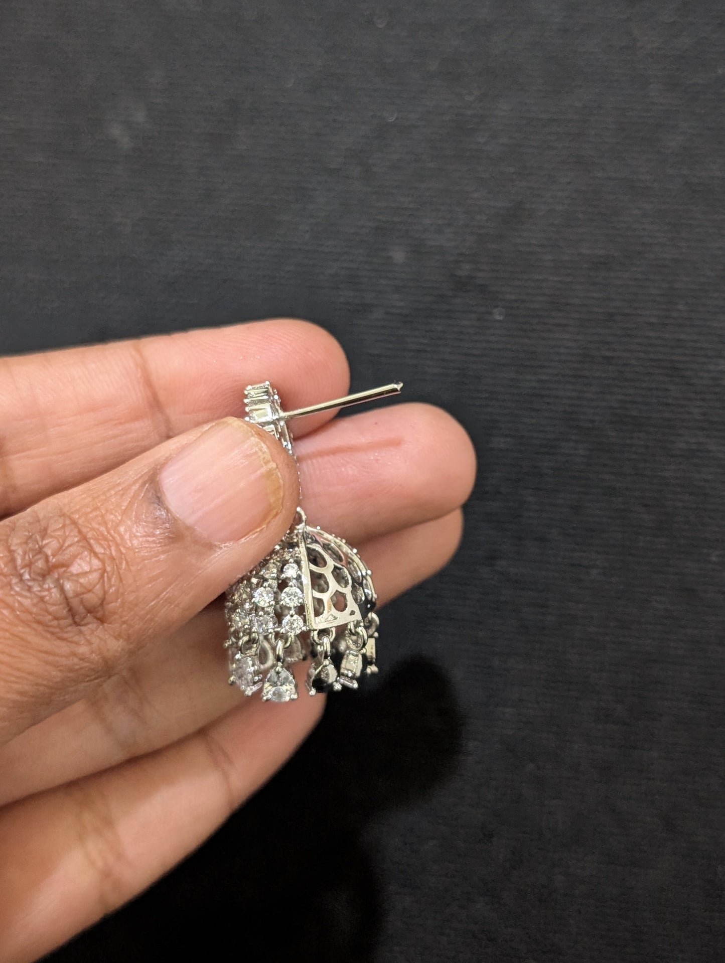 Oval Stud Shiny CZ Jhumka Earrings