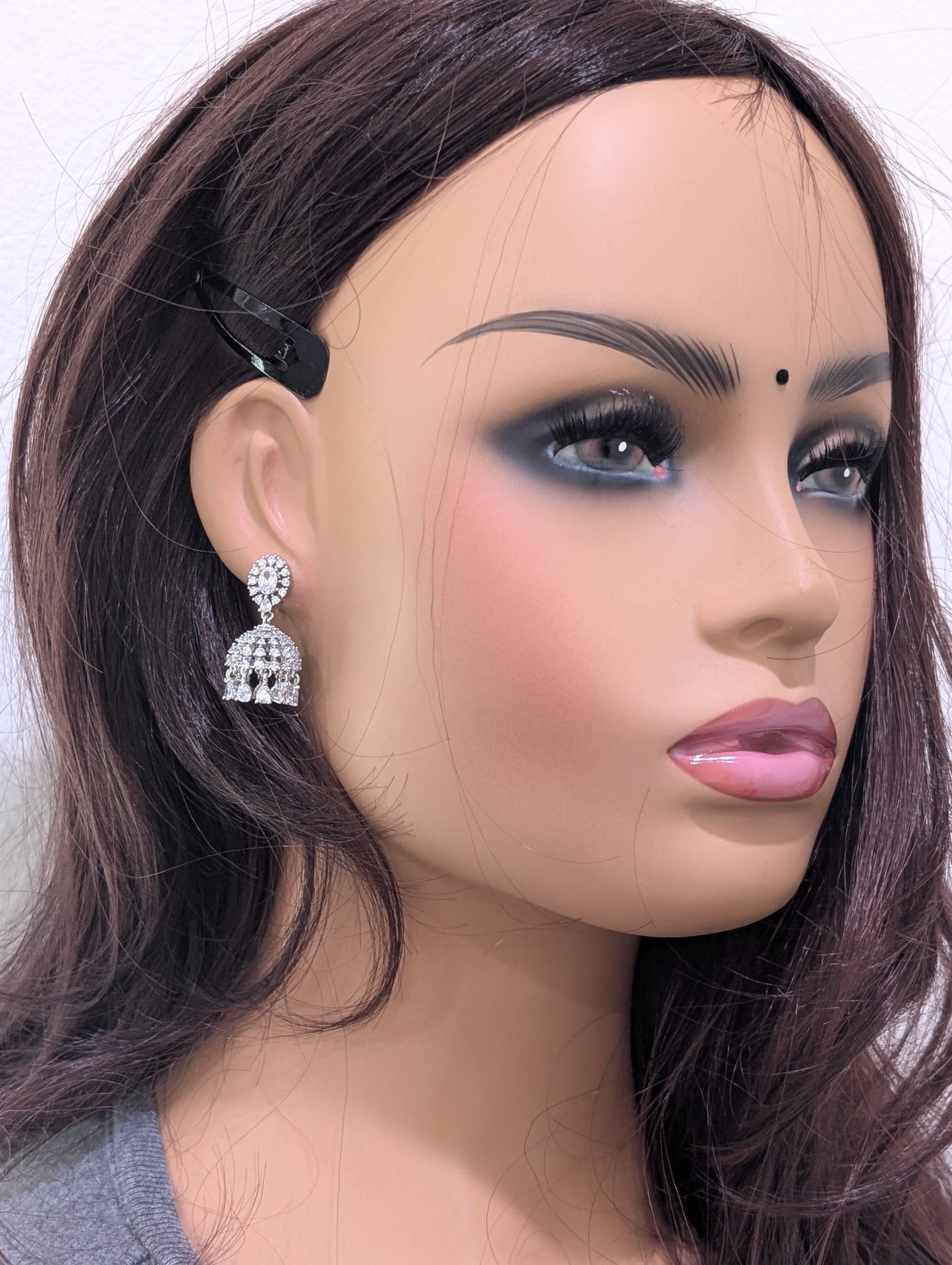 Oval Stud Shiny CZ Jhumka Earrings