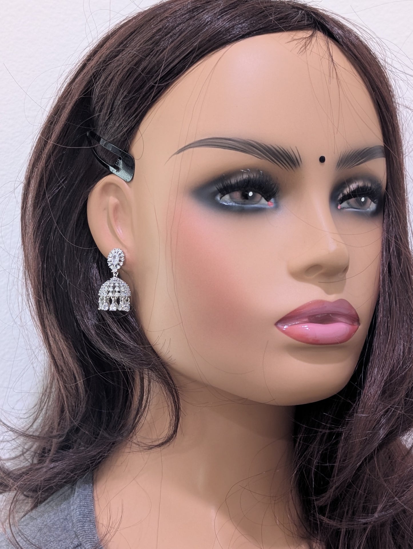 Oval Stud Shiny CZ Jhumka Earrings