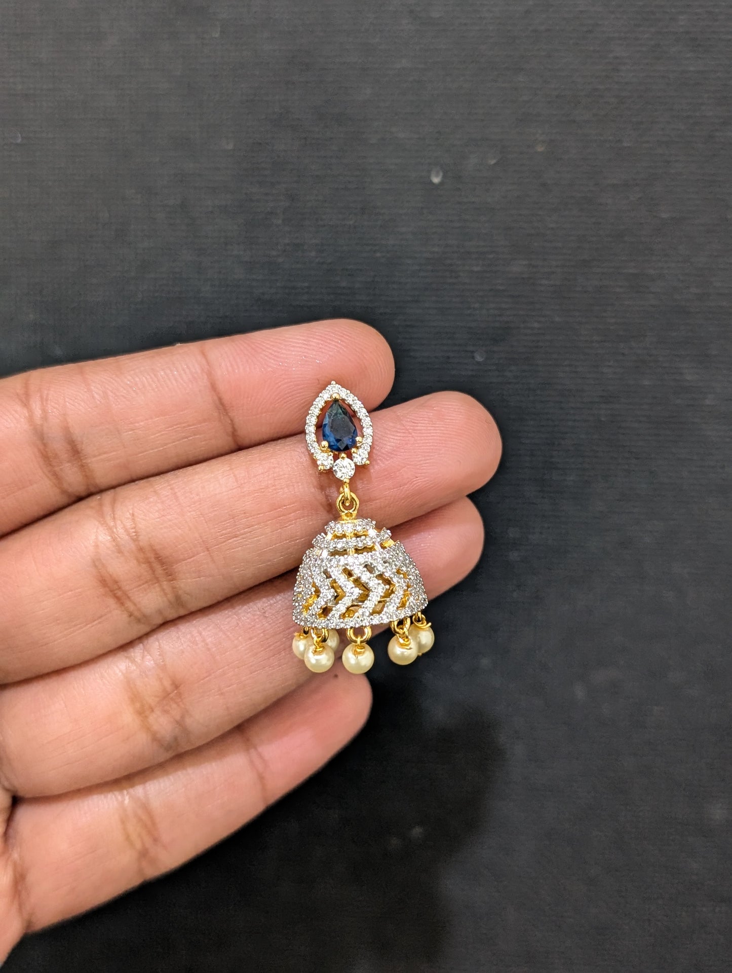 Pearl bead dangle CZ Jhumka Earrings