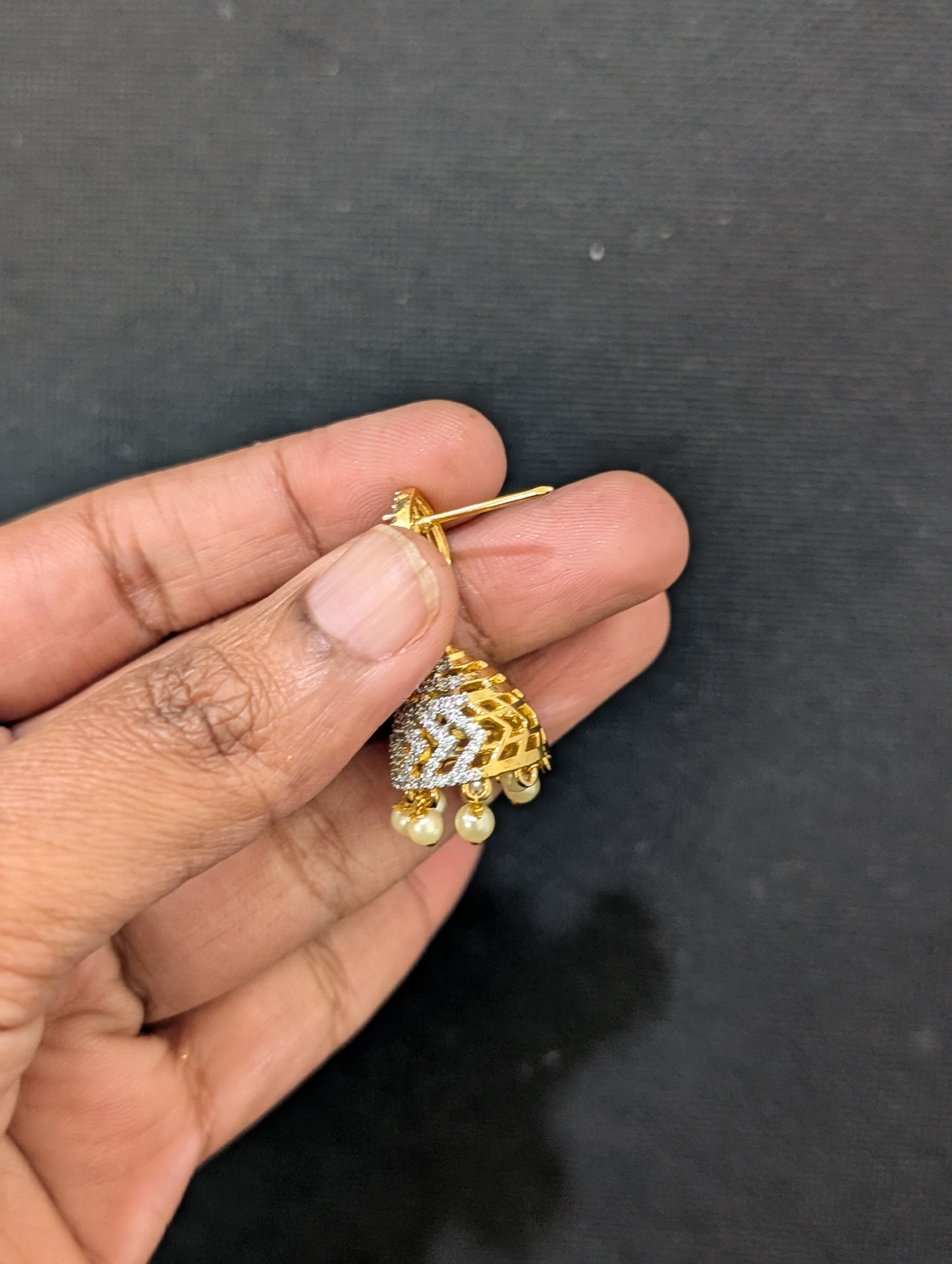 Pearl bead dangle CZ Jhumka Earrings