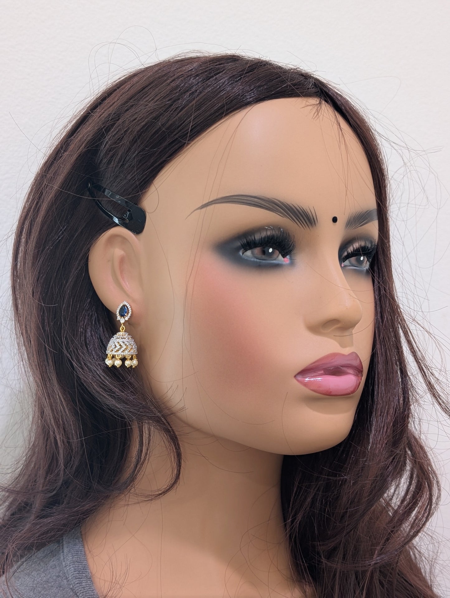 Pearl bead dangle CZ Jhumka Earrings