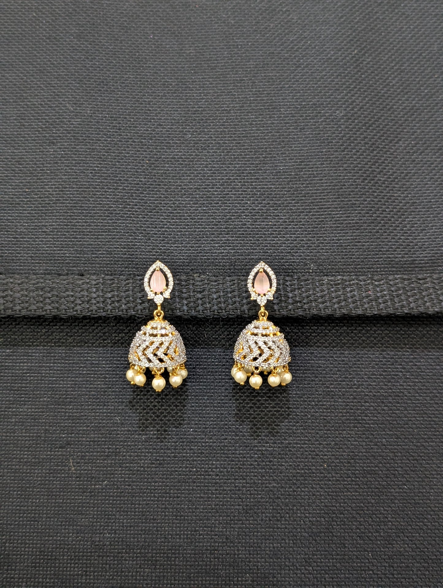 Pearl bead dangle CZ Jhumka Earrings