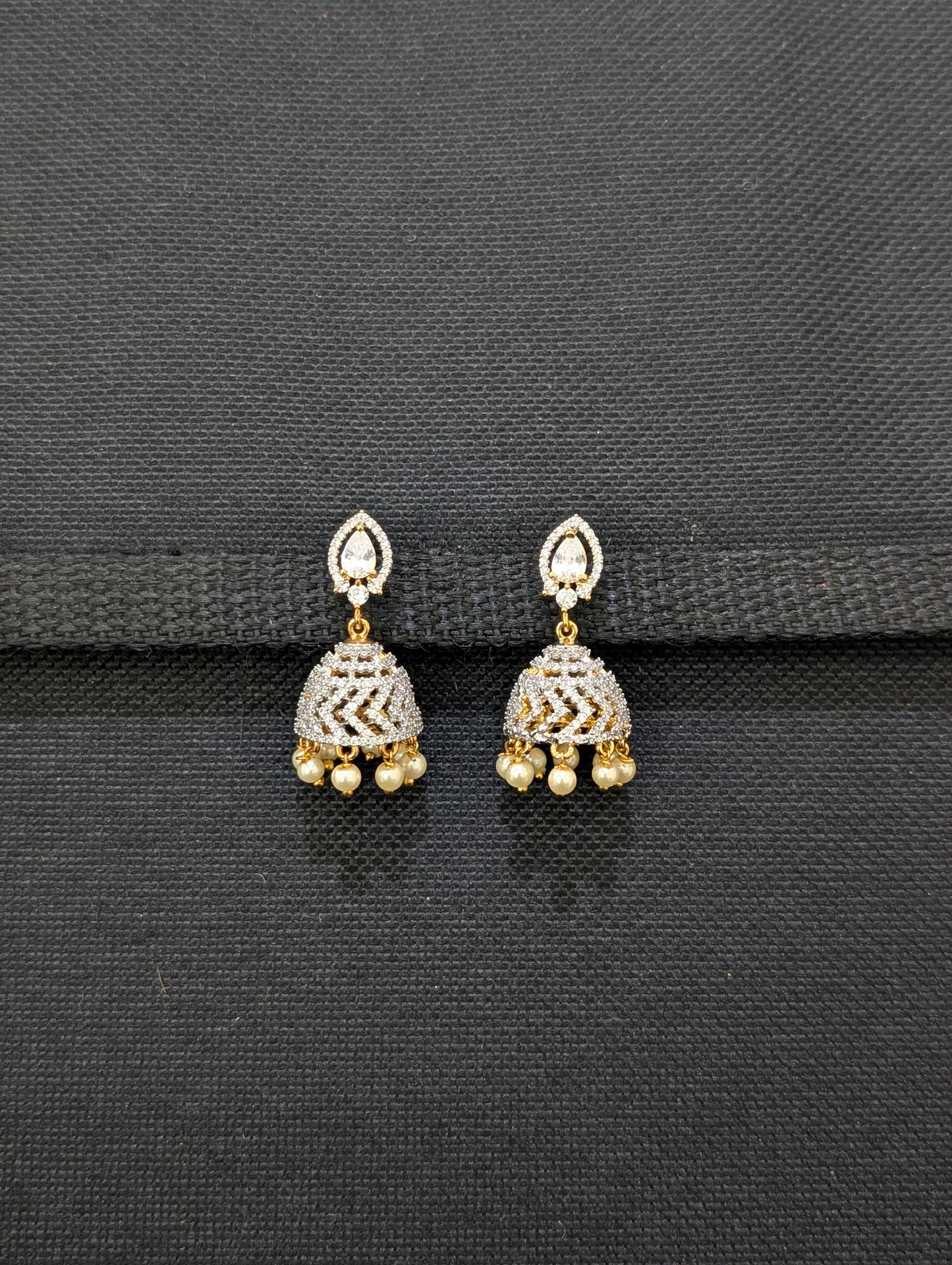 Pearl bead dangle CZ Jhumka Earrings