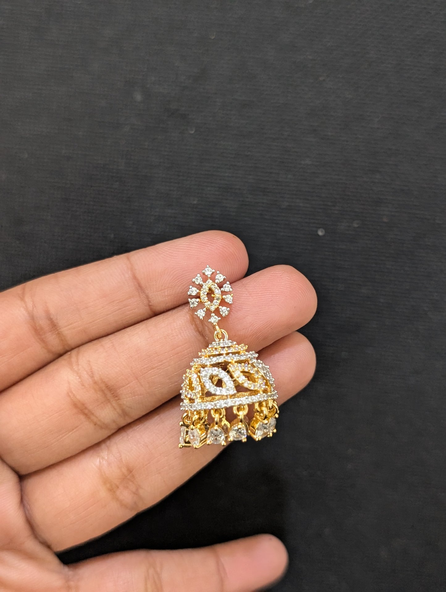 Sharp Oval Stud Shiny CZ Jhumka Earrings