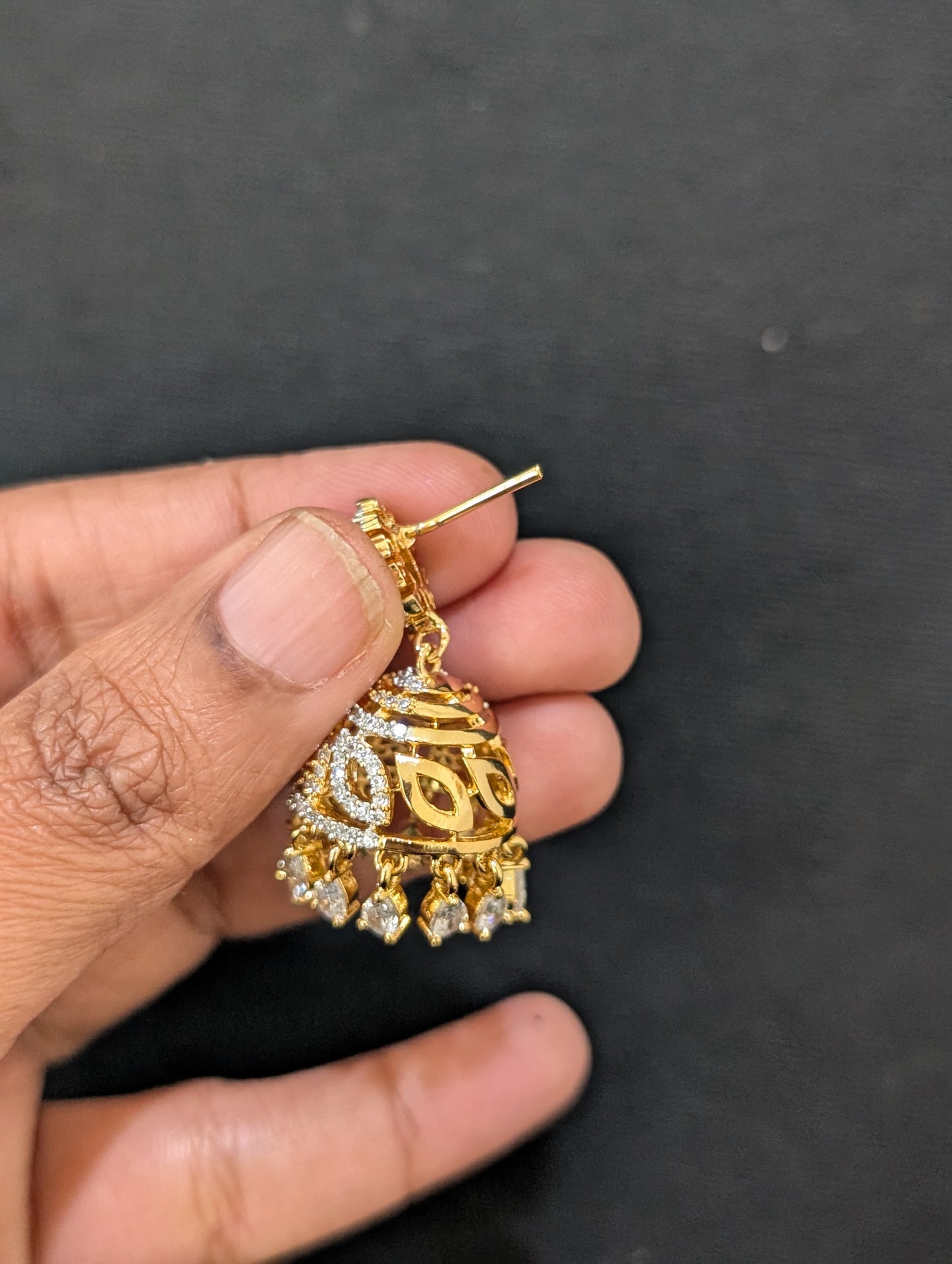 Sharp Oval Stud Shiny CZ Jhumka Earrings