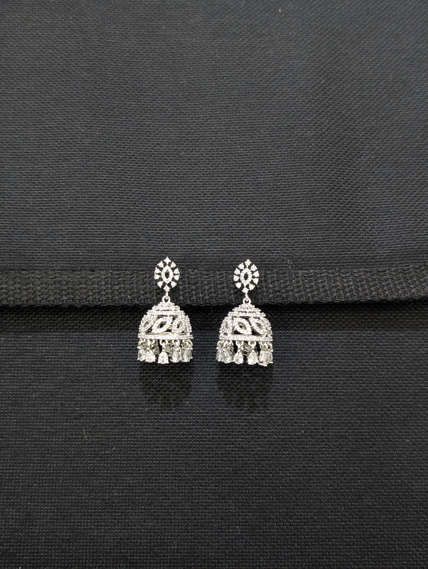 Sharp Oval Stud Shiny CZ Jhumka Earrings