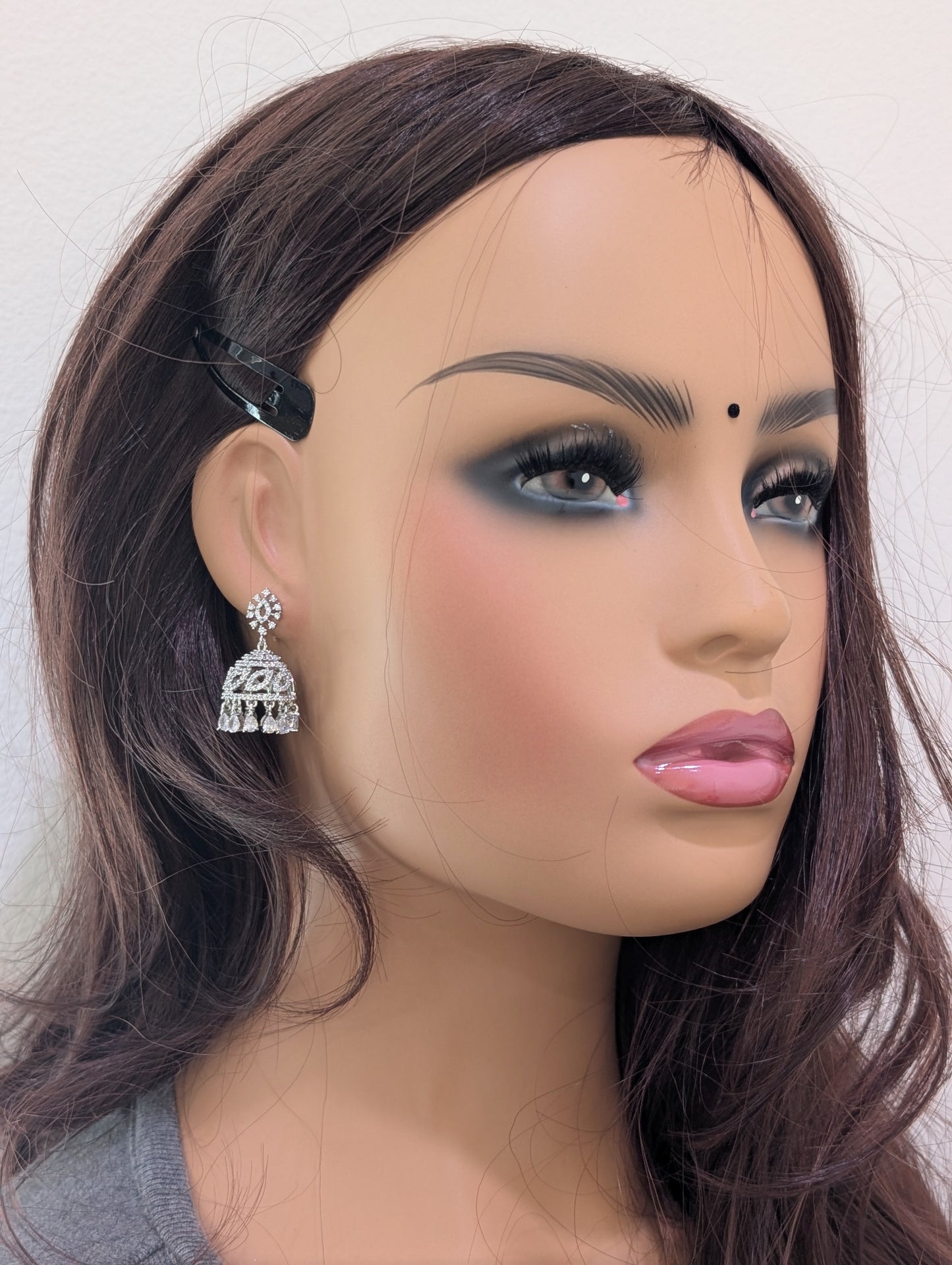 Sharp Oval Stud Shiny CZ Jhumka Earrings
